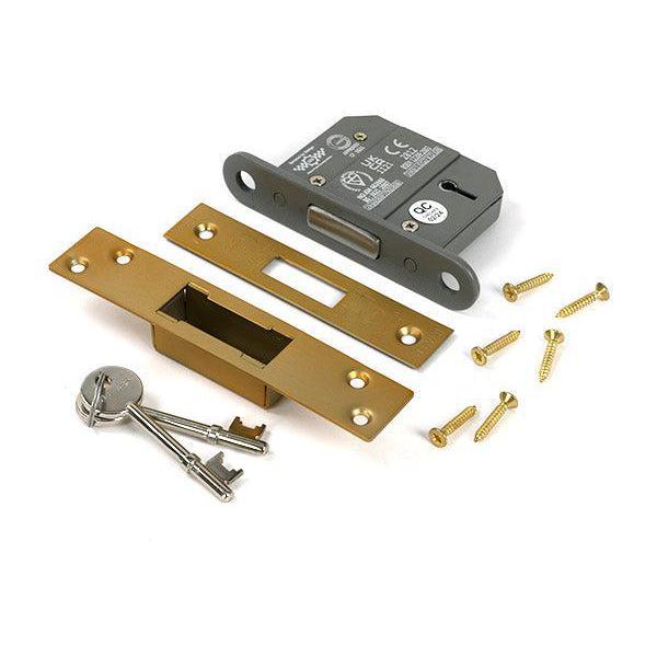 Satin Brass 2½" 5 Lever BS Dead Lock - Deadlocks & Deadbolts - From The Anvil - Yester Home