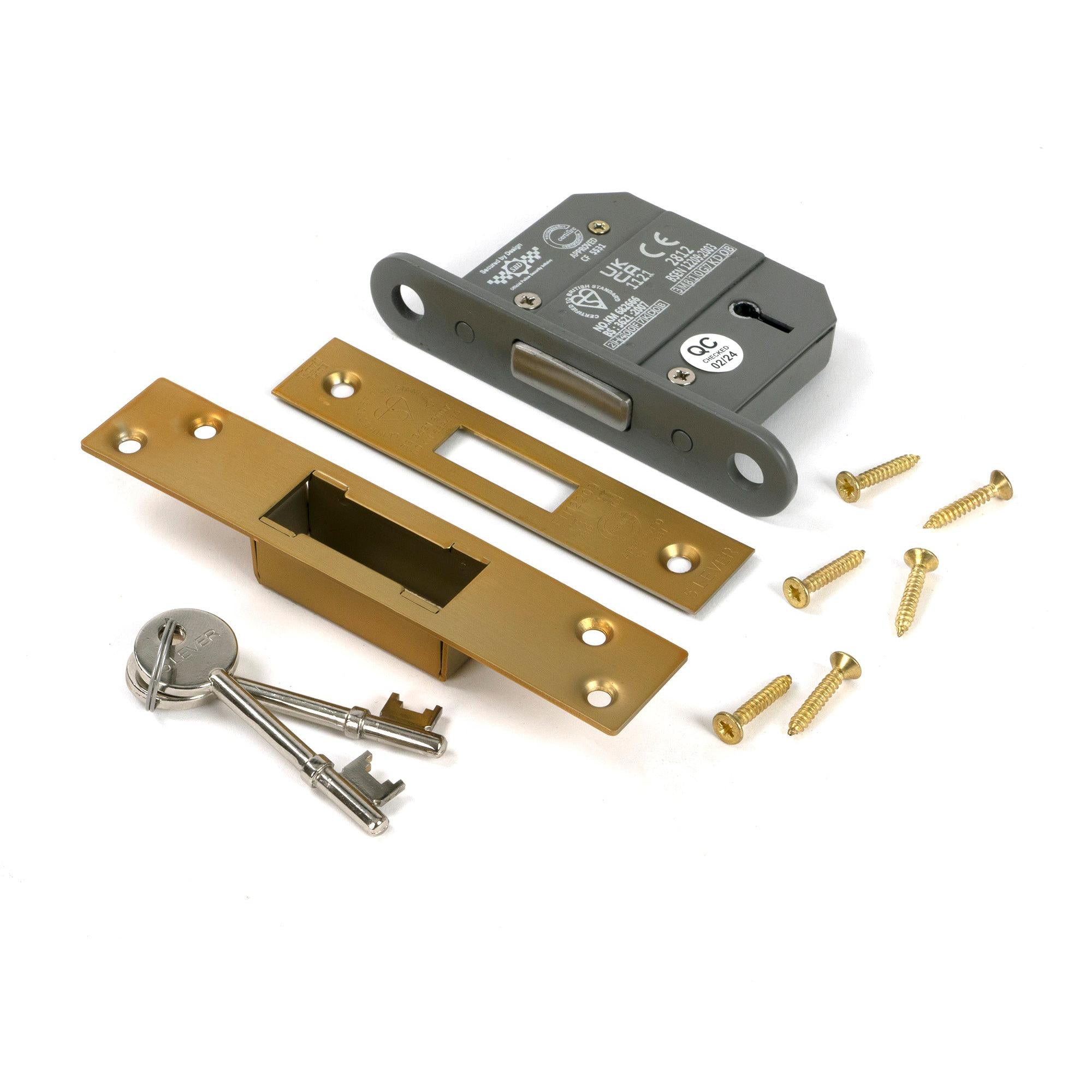 Satin Brass 2½" 5 Lever BS Dead Lock - Deadlocks & Deadbolts - From The Anvil - Yester Home