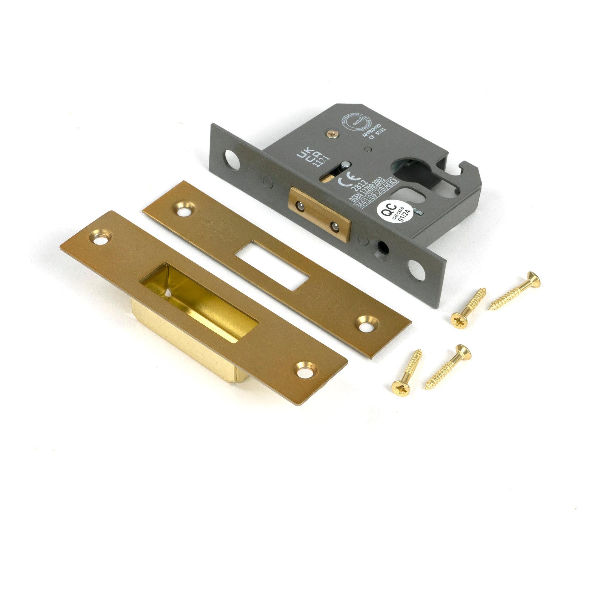 Satin Brass 2½" Euro Profile Dead Lock - Deadlocks & Deadbolts - From The Anvil - Yester Home