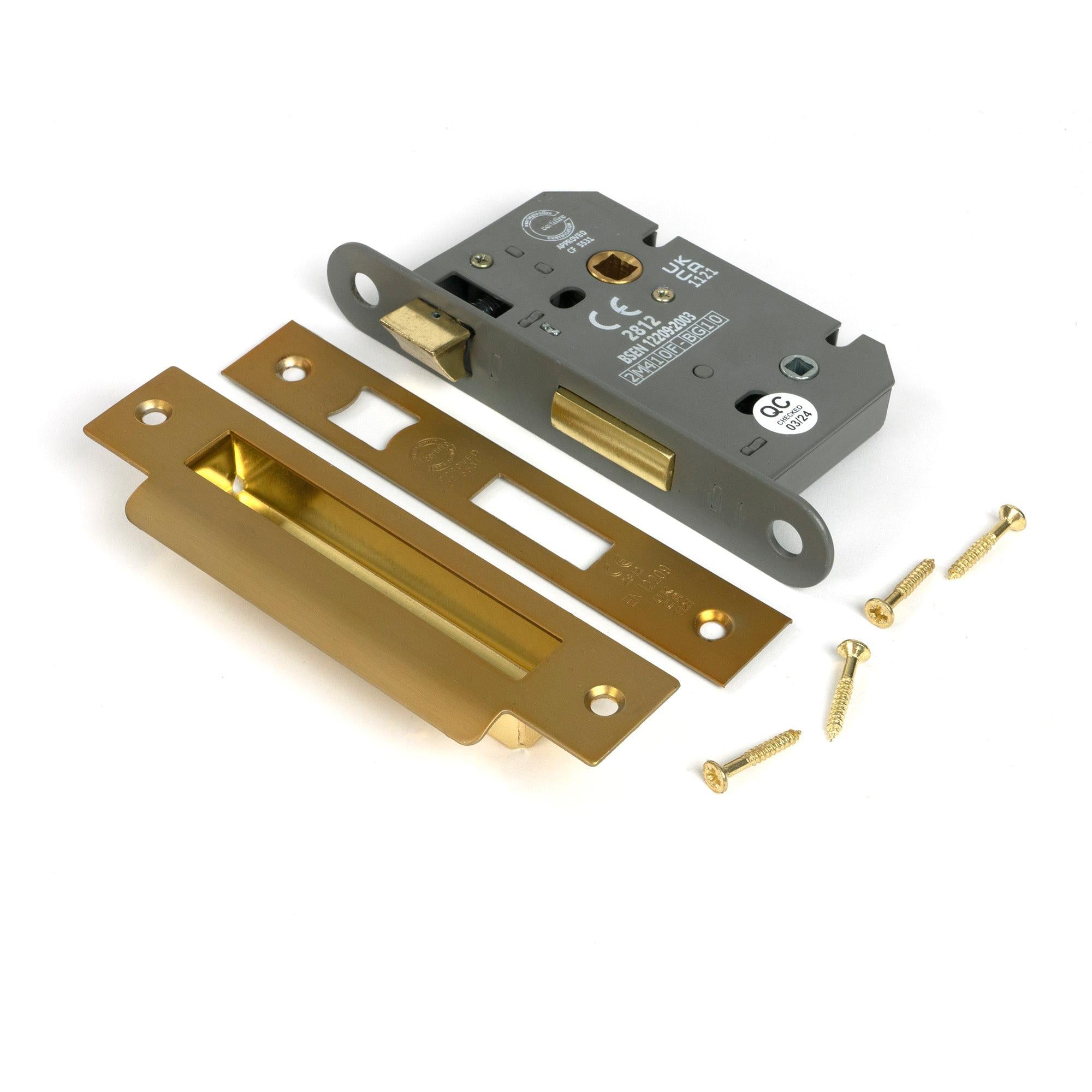 Satin Brass 2½" Heavy Duty Bathroom Mortice Lock - Bathroom Locks - From The Anvil - Yester Home