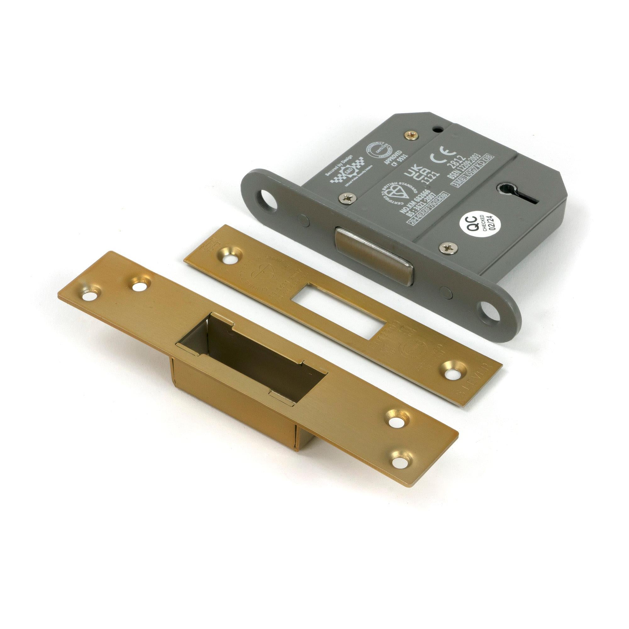 Satin Brass 3" 5 Lever BS Dead Lock - Deadlocks & Deadbolts - From The Anvil - Yester Home