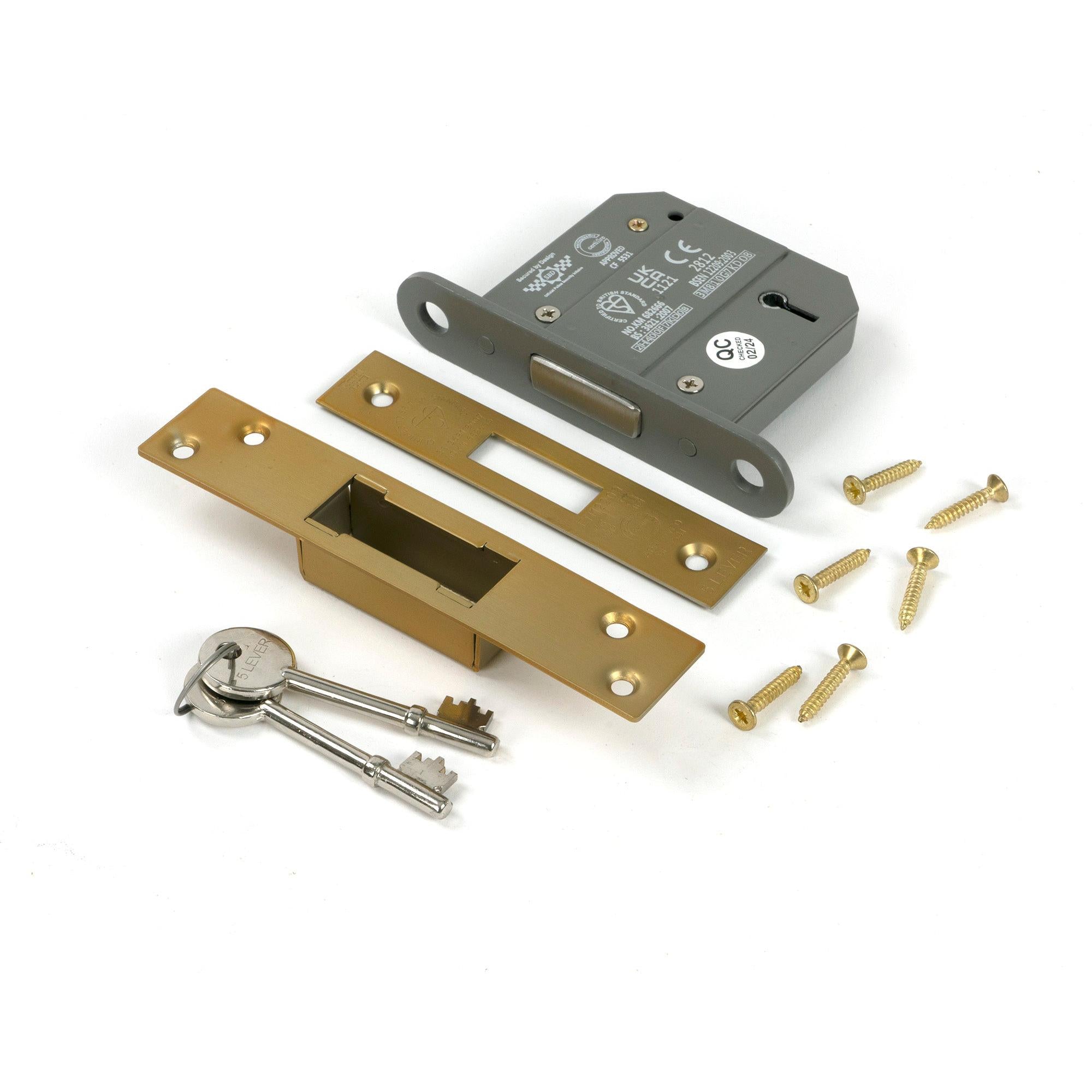 Satin Brass 3" 5 Lever BS Dead Lock - Deadlocks & Deadbolts - From The Anvil - Yester Home