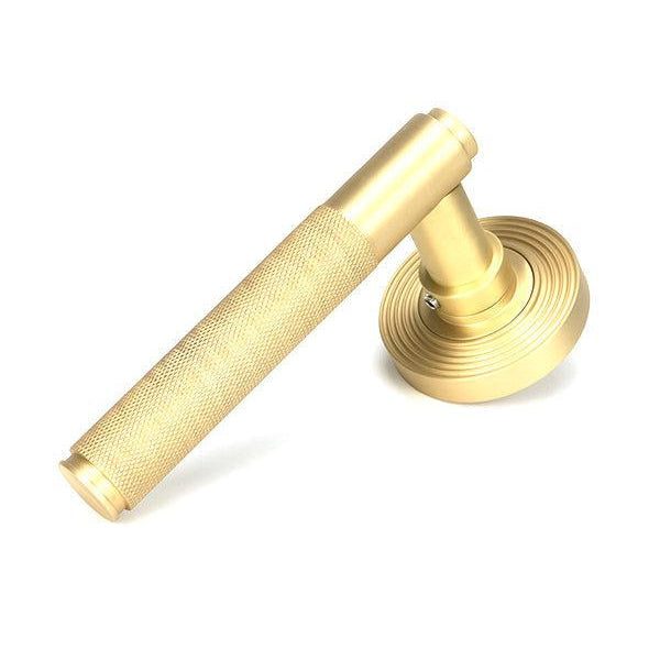 Satin Brass Brompton Lever on Rose Set (Beehive) | From The Anvil-Concealed-Yester Home