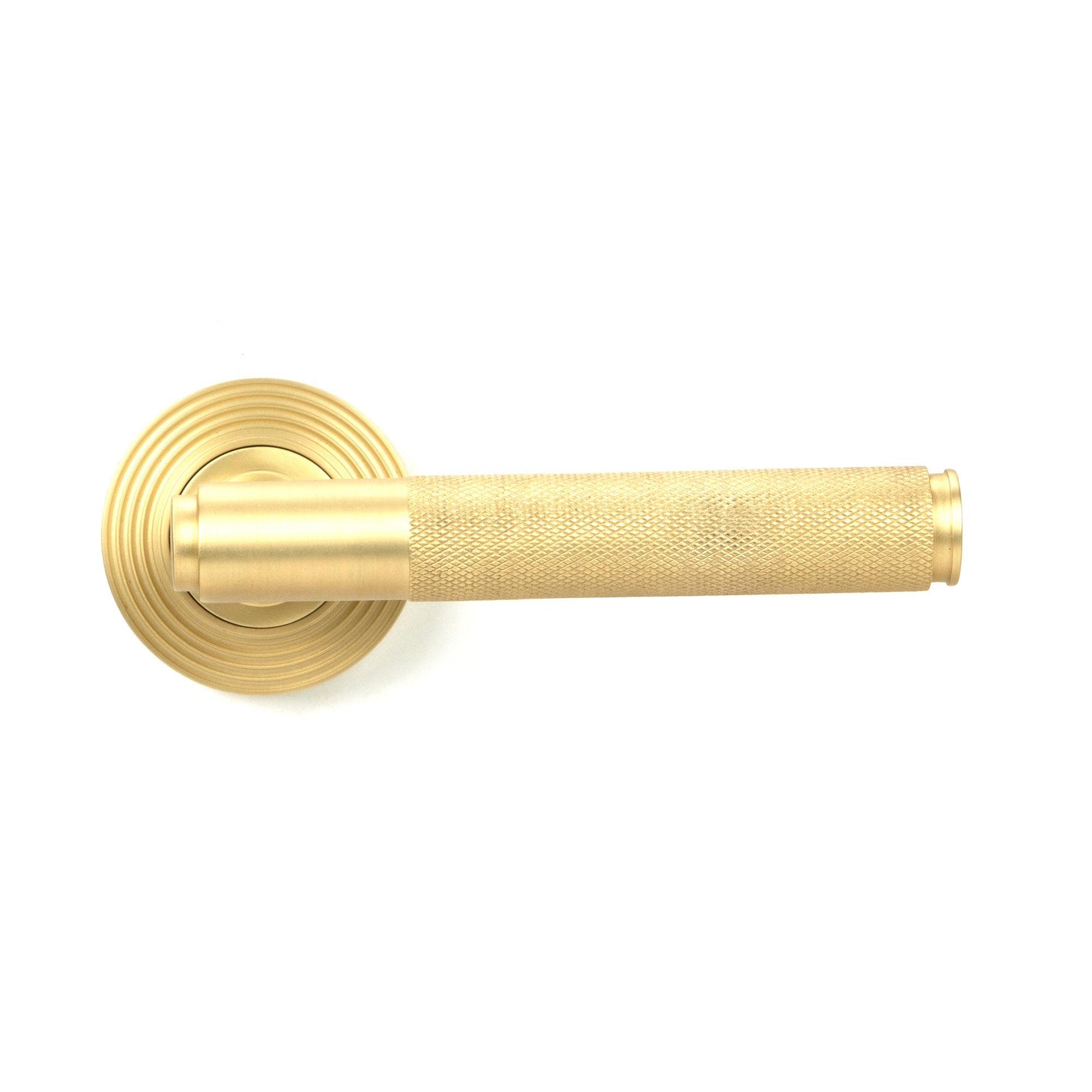 Satin Brass Brompton Lever on Rose Set (Beehive) - Unsprung | From The Anvil-Concealed-Yester Home