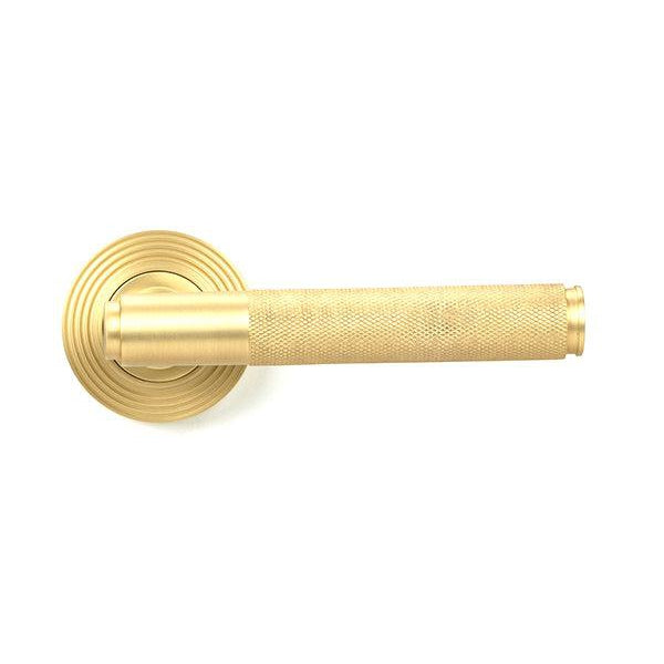 Satin Brass Brompton Lever on Rose Set (Beehive) - Unsprung | From The Anvil-Concealed-Yester Home