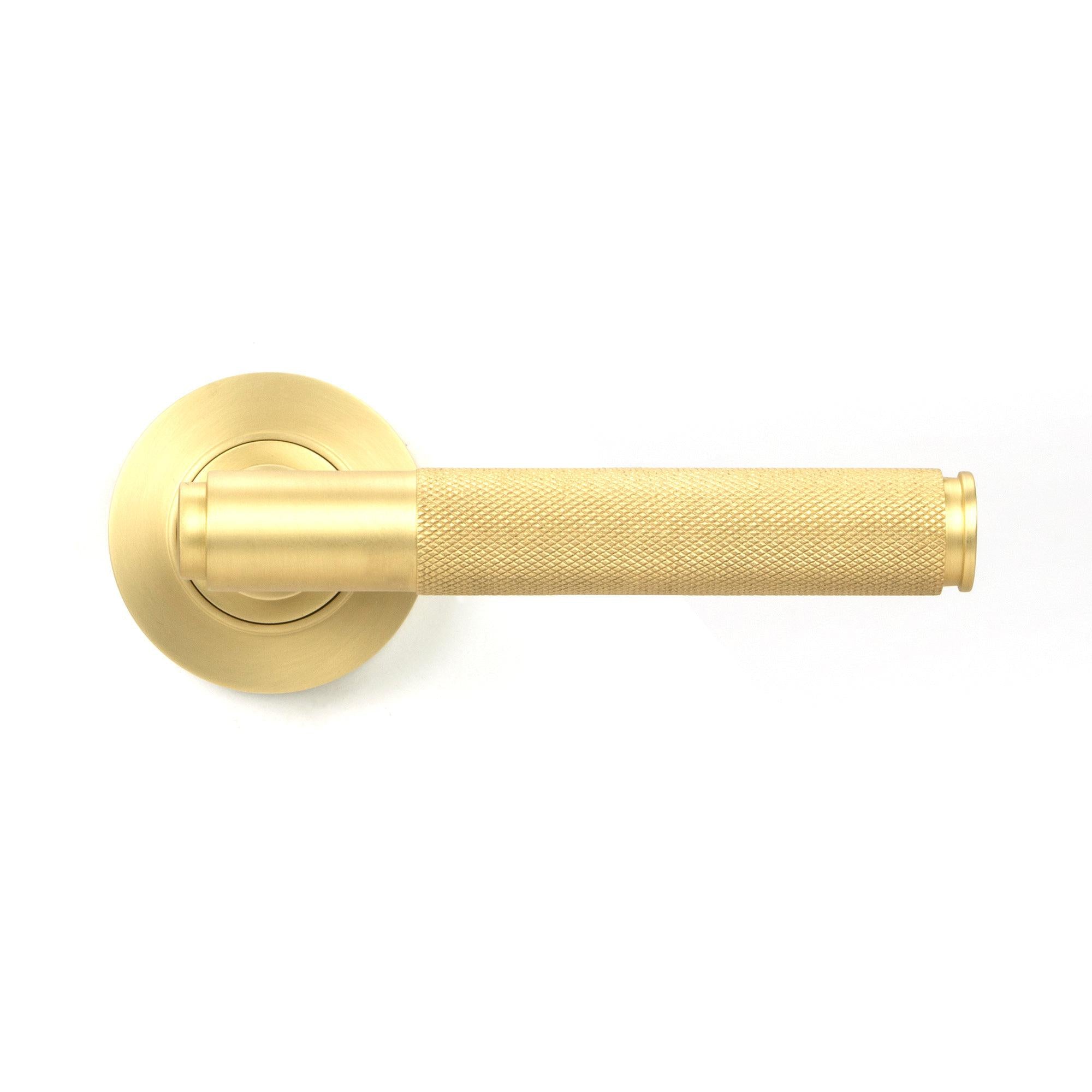 Satin Brass Brompton Lever on Rose Set (Plain) - Unsprung | From The Anvil-Concealed-Yester Home