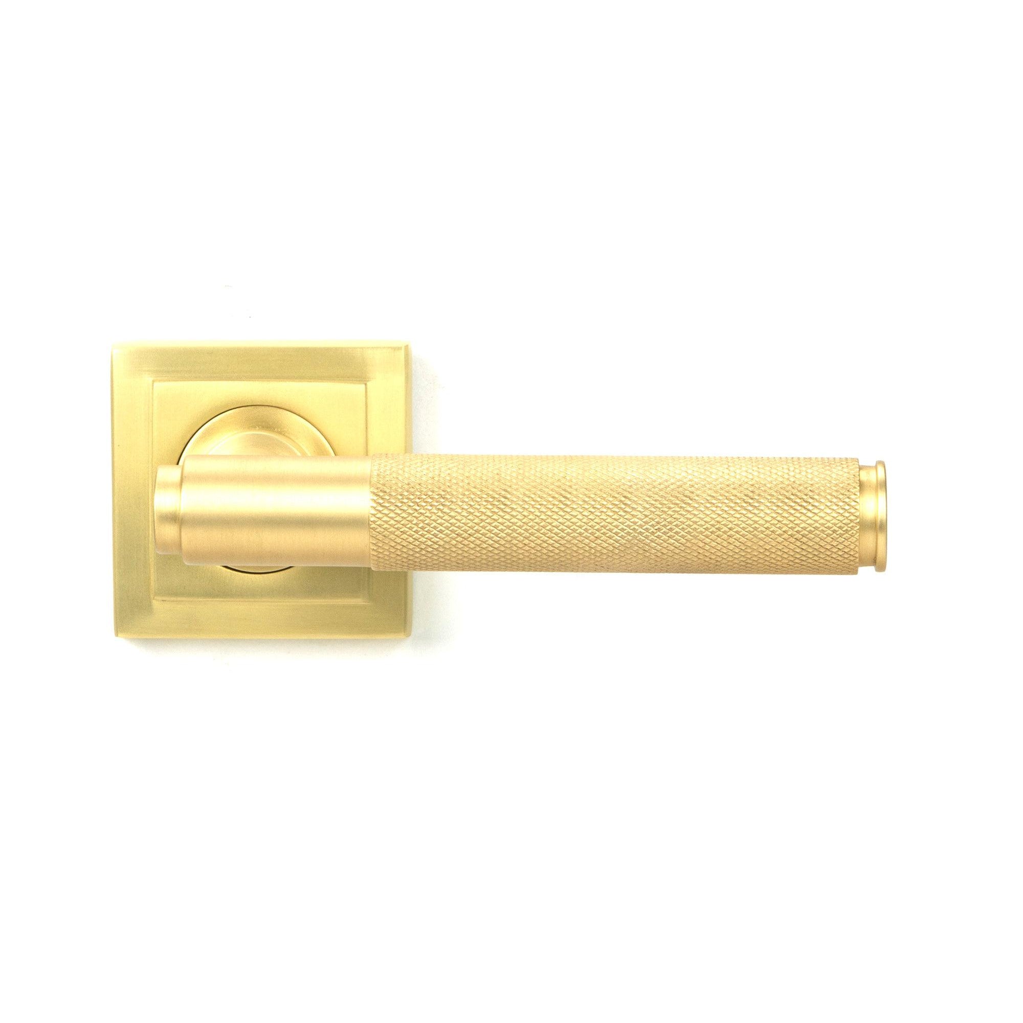Satin Brass Brompton Lever on Rose Set (Square) | From The Anvil-Concealed-Yester Home