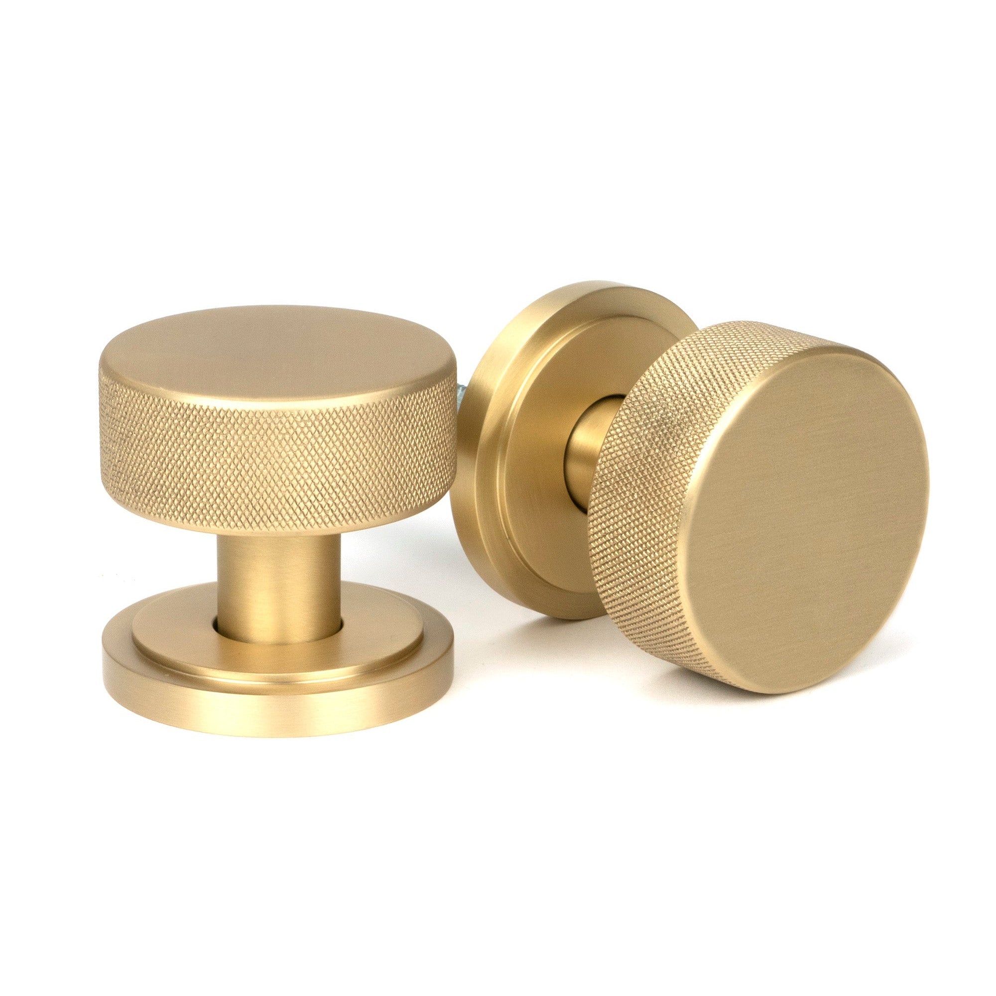 Satin Brass Brompton Mortice/Rim Knob Set (Art Deco) | From The Anvil-Mortice Knobs-Yester Home