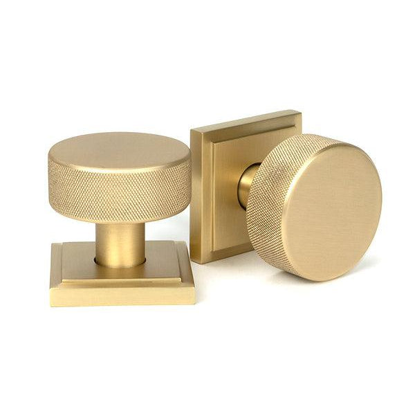 Satin Brass Brompton Mortice/Rim Knob Set (Square)-Mortice Knobs-Yester Home