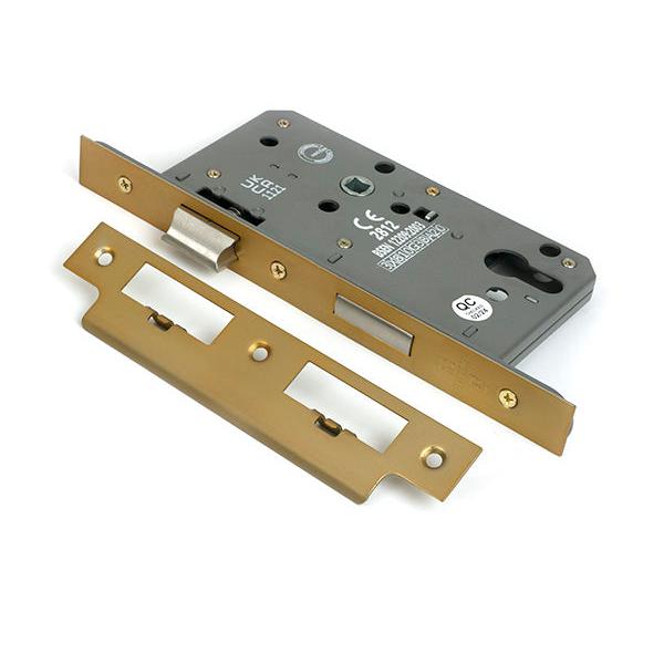 Satin Brass Euro Din Sash Lock - 60mm Backset/72mm Centre - Euro Locks - From The Anvil - Yester Home