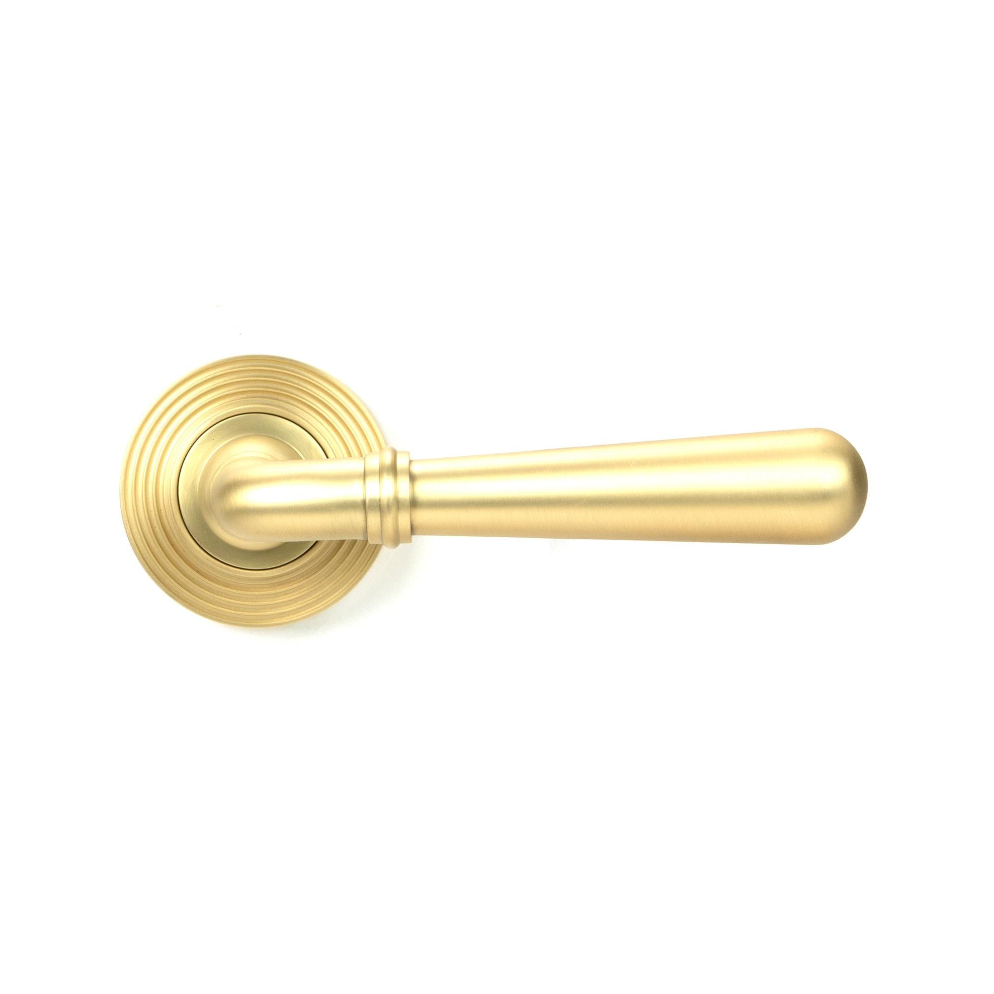 Satin Brass Newbury Lever on Rose Set (Beehive) | From The Anvil - Concealed - From The Anvil - Yester Home