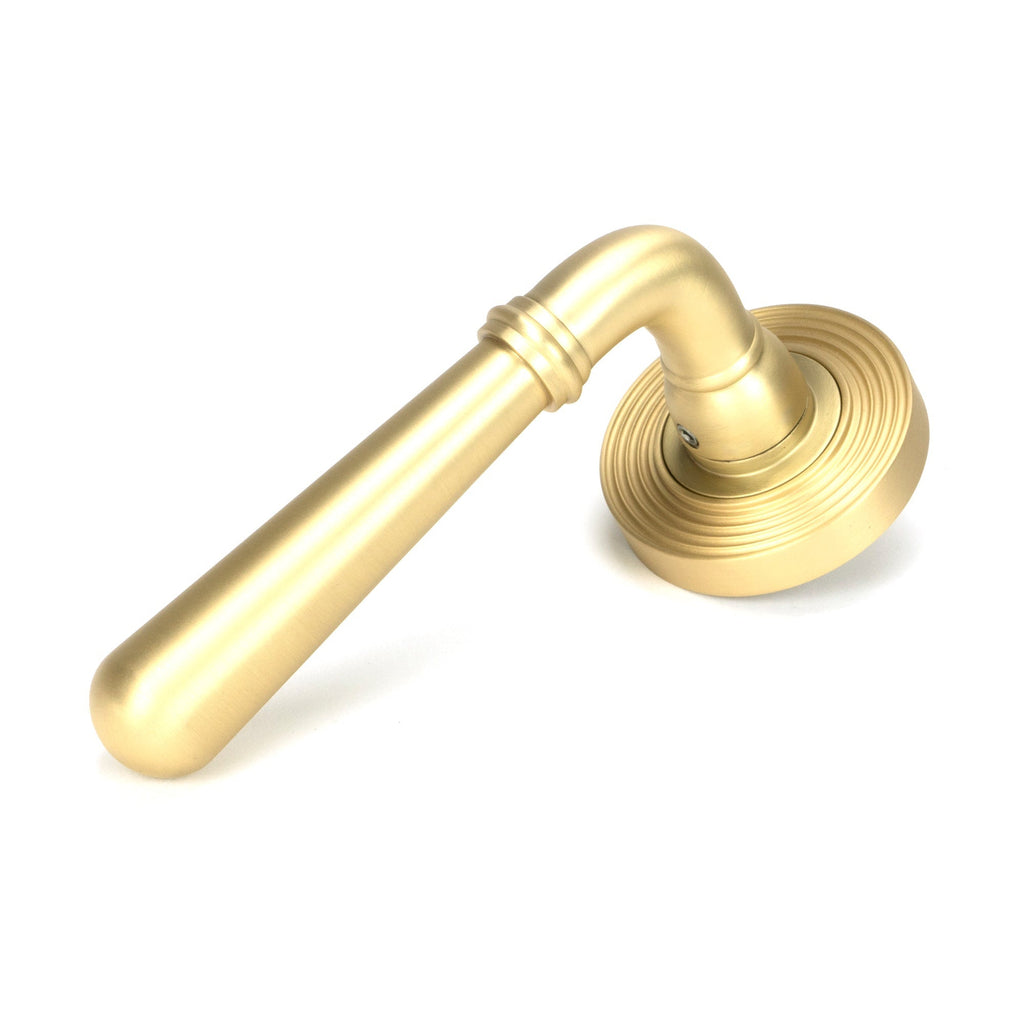 Satin Brass Newbury Lever on Rose Set (Beehive) | From The Anvil-Concealed-Yester Home