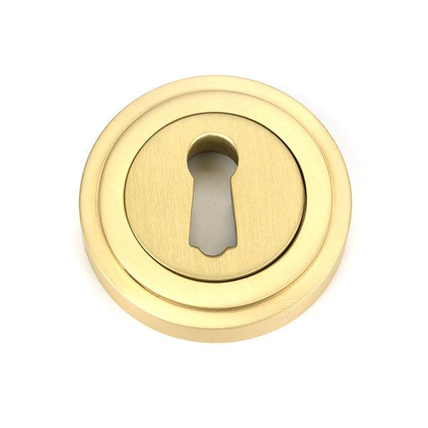 Satin Brass Round Escutcheon (Art Deco) | From The Anvil-Escutcheons-Yester Home