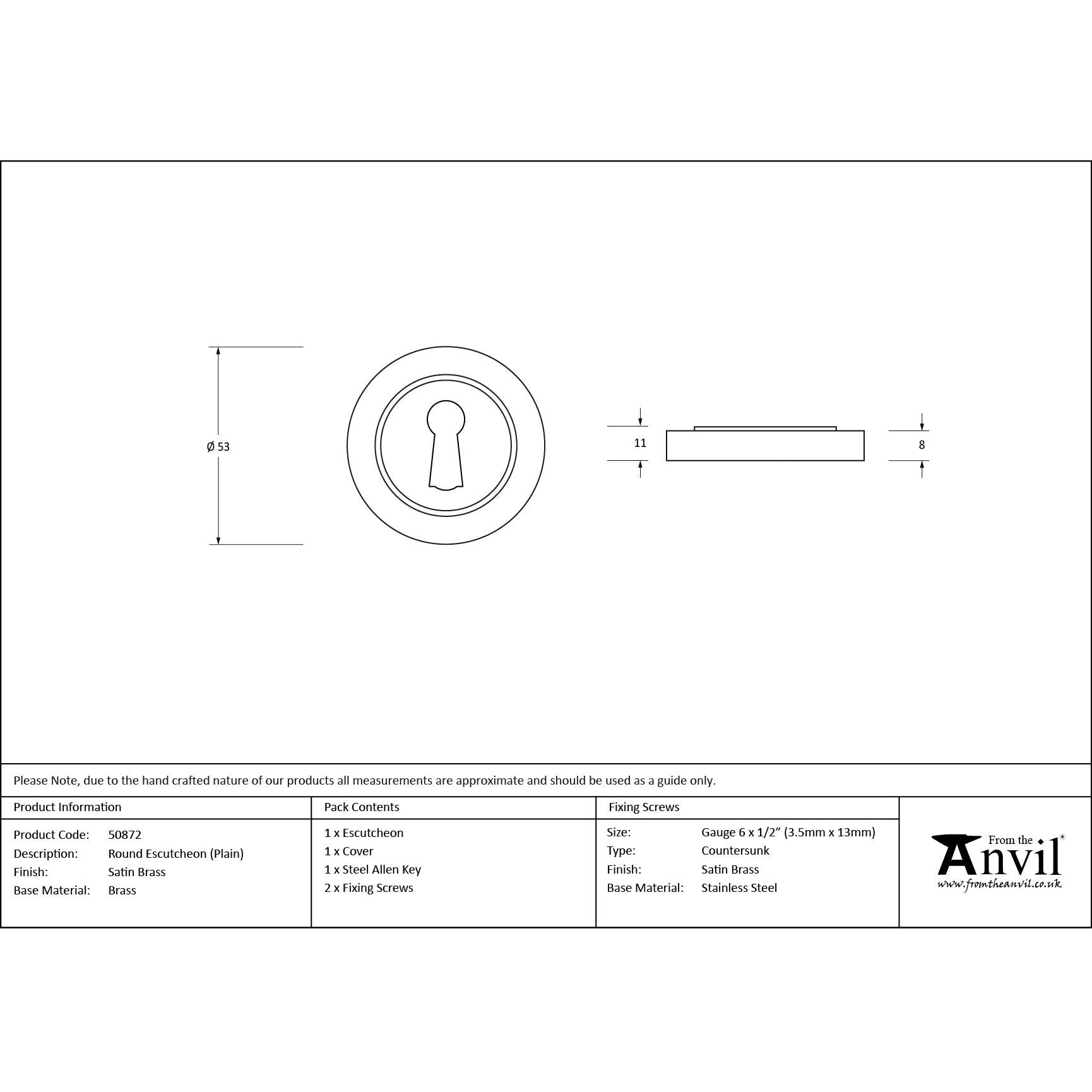 Satin Brass Round Escutcheon (Plain) | From The Anvil - Escutcheons - From The Anvil - Yester Home