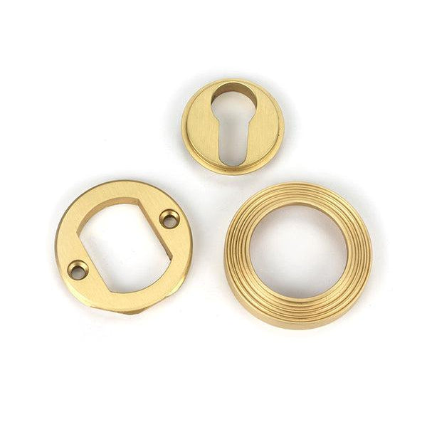 Satin Brass Round Euro Escutcheon (Beehive) | From The Anvil-Euro Escutcheons-Yester Home