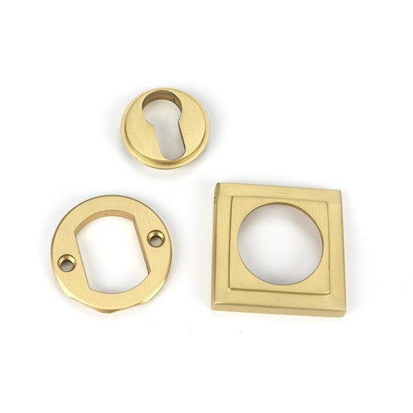Satin Brass Round Euro Escutcheon (Square) | From The Anvil-Euro Escutcheons-Yester Home