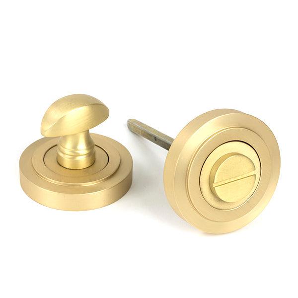 Satin Brass Round Thumbturn Set (Art Deco) | From The Anvil-Thumbturns-Yester Home