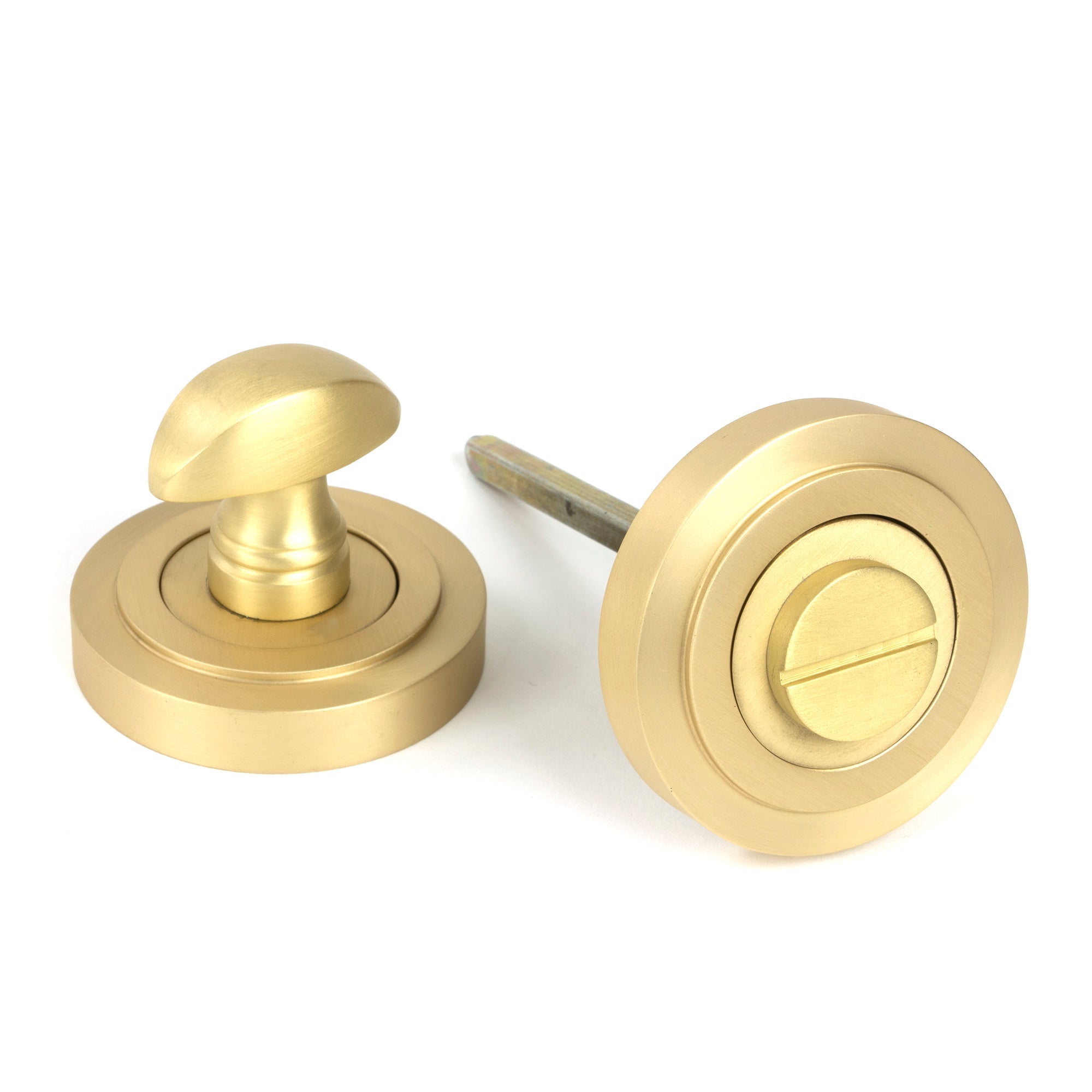 Satin Brass Round Thumbturn Set (Art Deco) | From The Anvil-Thumbturns-Yester Home
