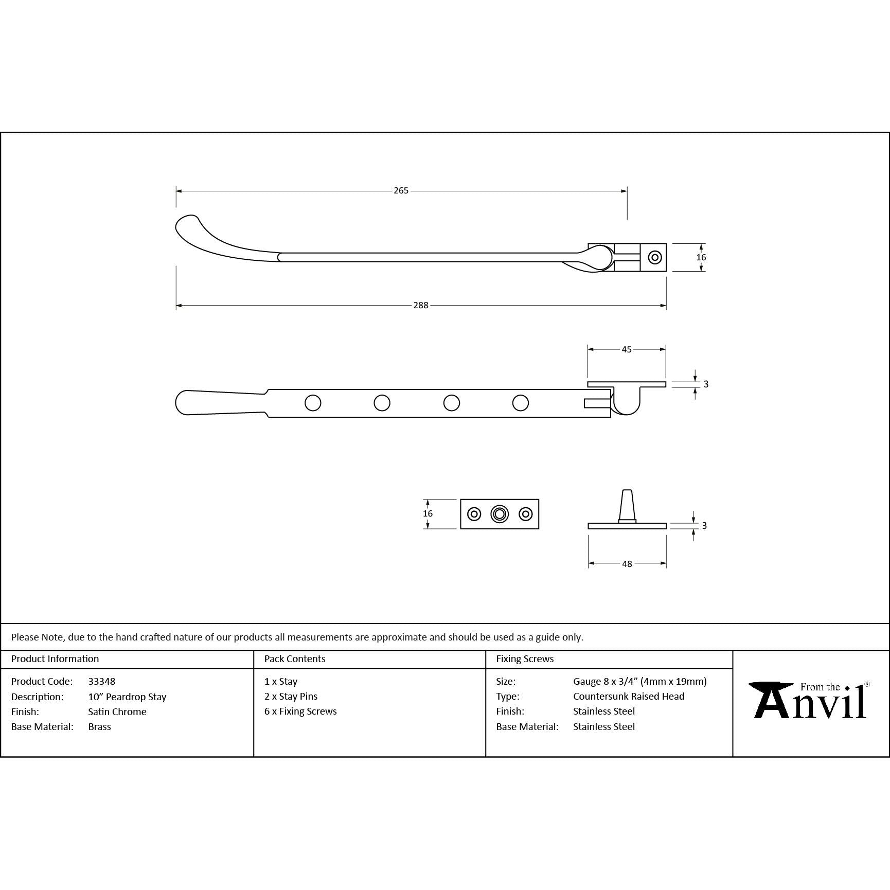 Satin Chrome 10" Peardrop Stay | From The Anvil - Stays - From The Anvil - Yester Home