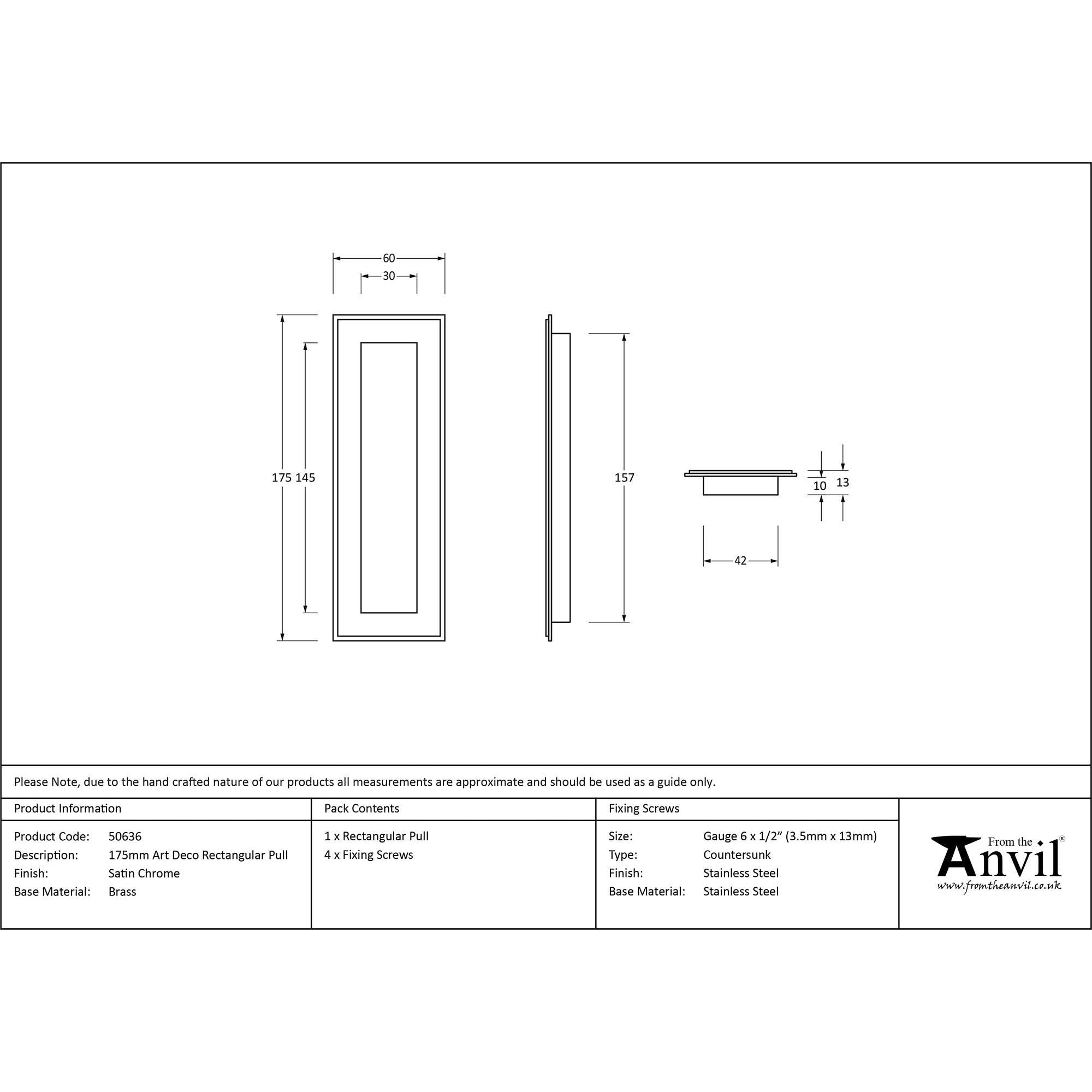 Satin Chrome 175mm Art Deco Rectangular Pull | From The Anvil - Cabinet Pulls - From The Anvil - Yester Home