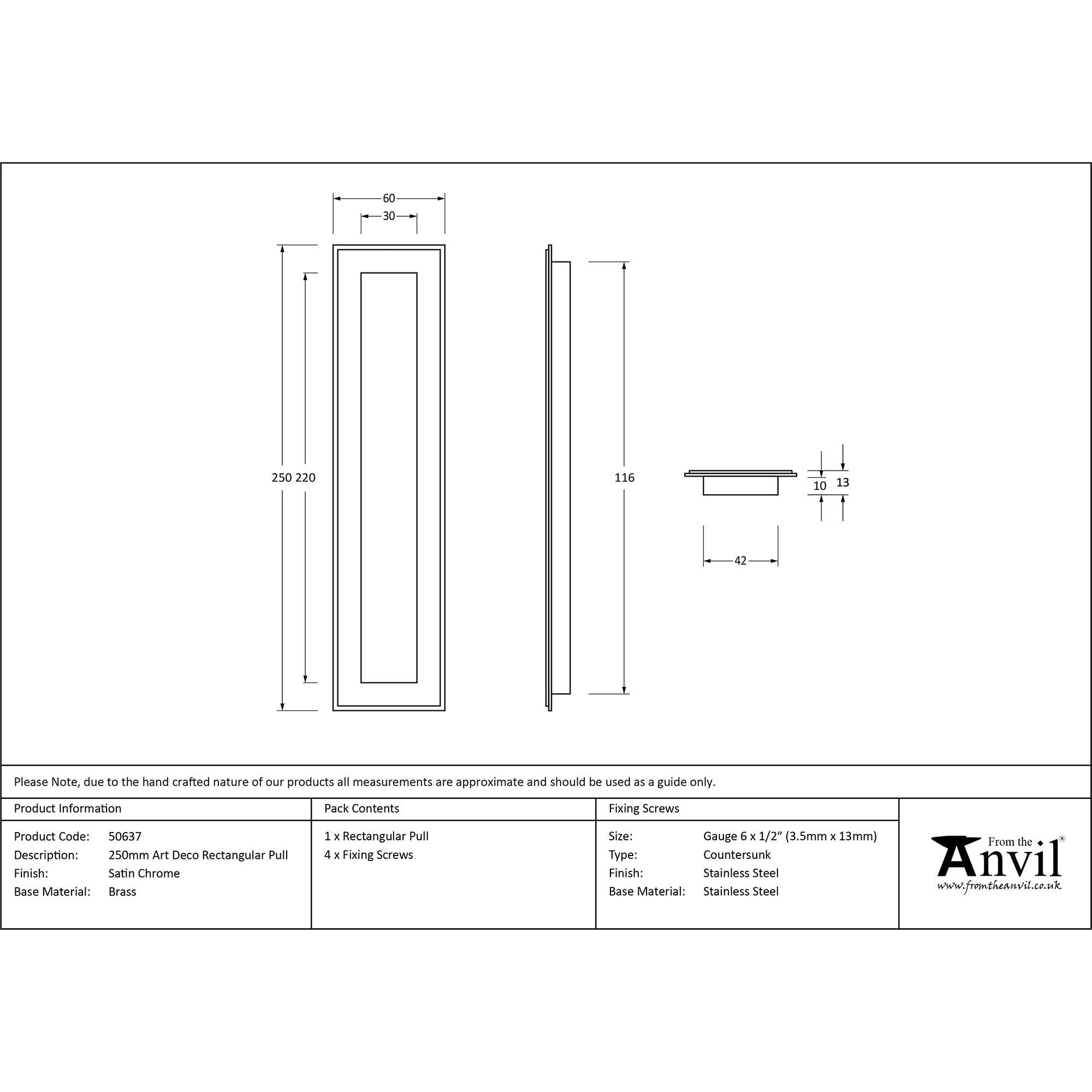 Satin Chrome 250mm Art Deco Rectangular Pull | From The Anvil - Cabinet Pulls - From The Anvil - Yester Home