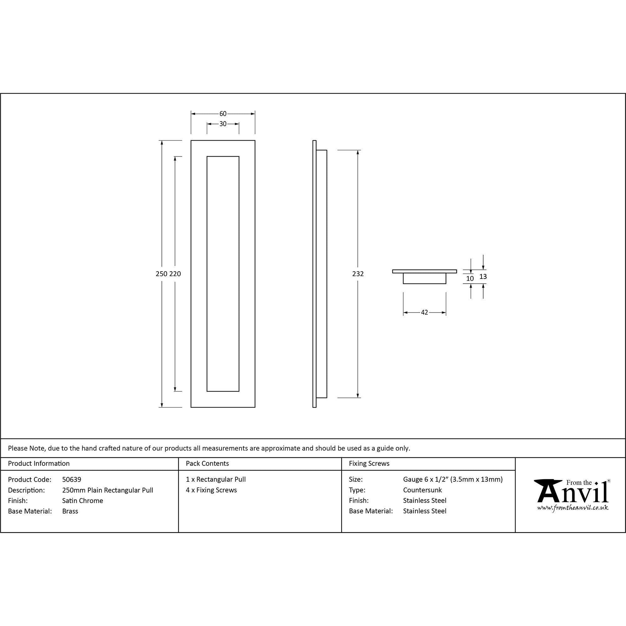 Satin Chrome 250mm Plain Rectangular Pull | From The Anvil - Cabinet Pulls - From The Anvil - Yester Home
