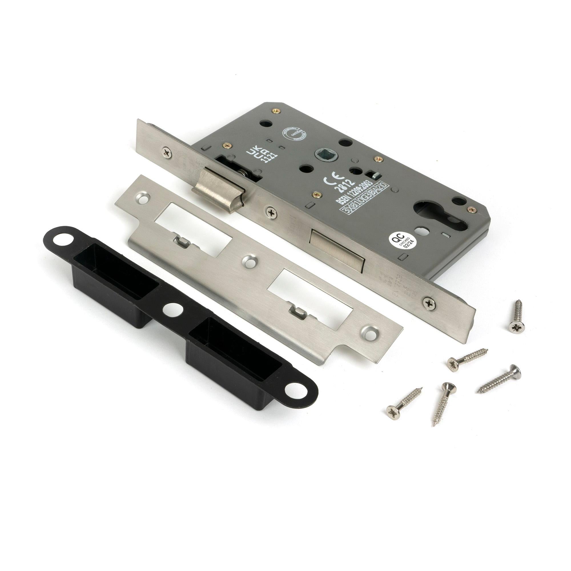 Satin Chrome Euro Din Sash Lock - 60mm Backset/72mm Centre - Euro Locks - From The Anvil - Yester Home