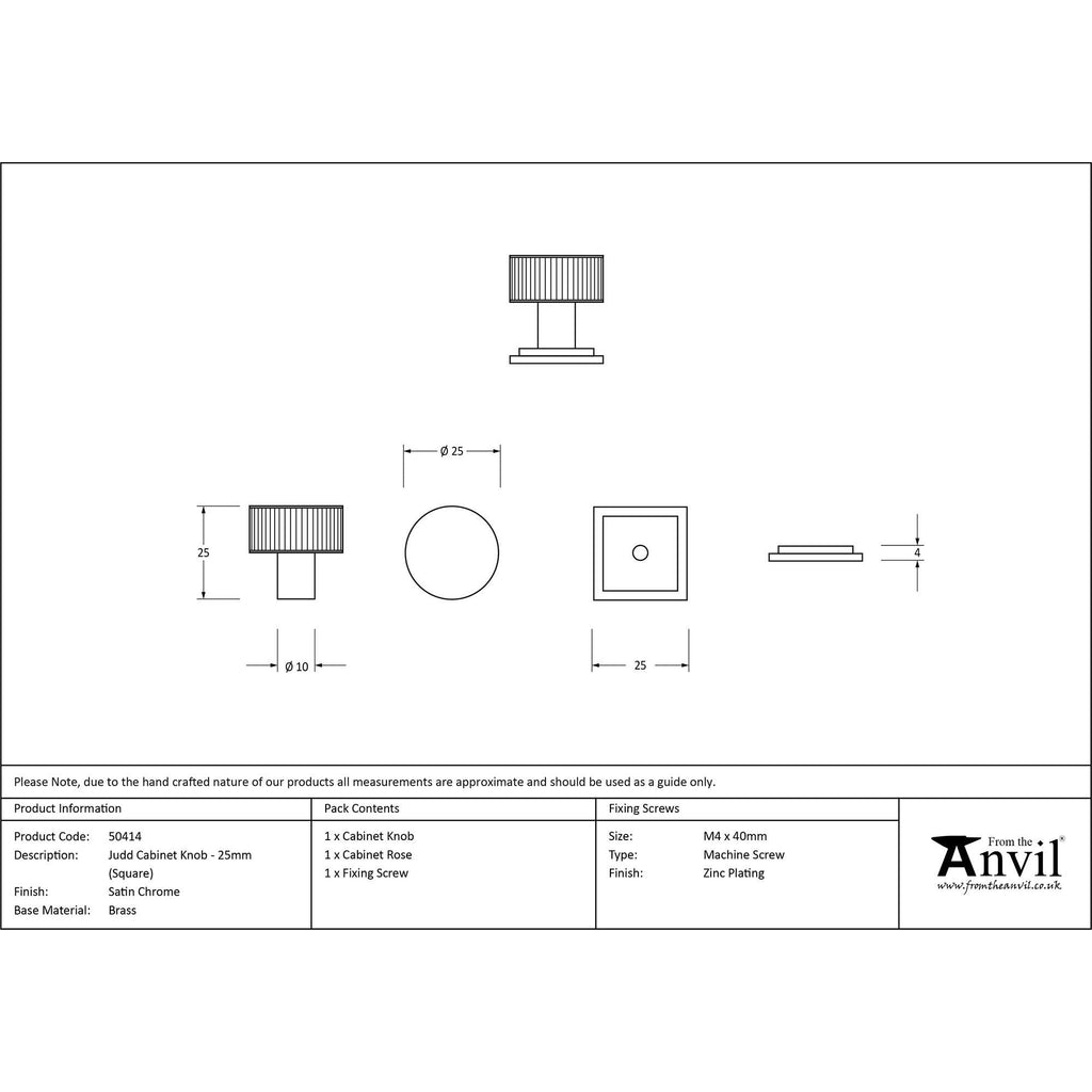Satin Chrome Judd Cabinet Knob - 25mm (Square) | From The Anvil - Cabinet Knobs - From The Anvil - Yester Home