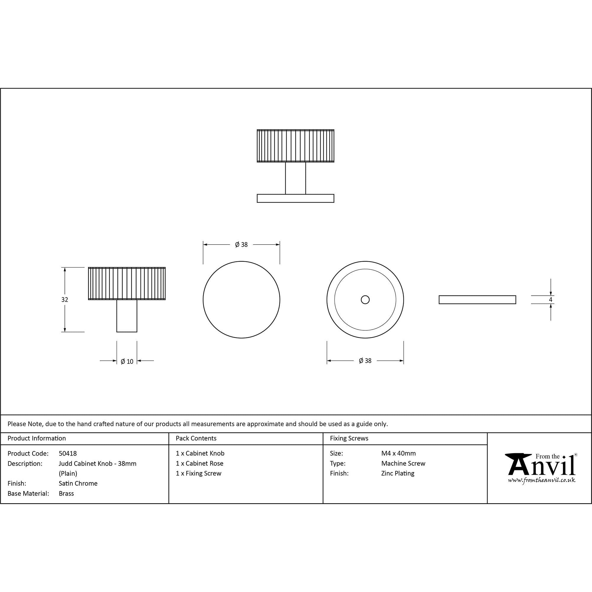 Satin Chrome Judd Cabinet Knob - 38mm (Plain) | From The Anvil - Cabinet Knobs - From The Anvil - Yester Home