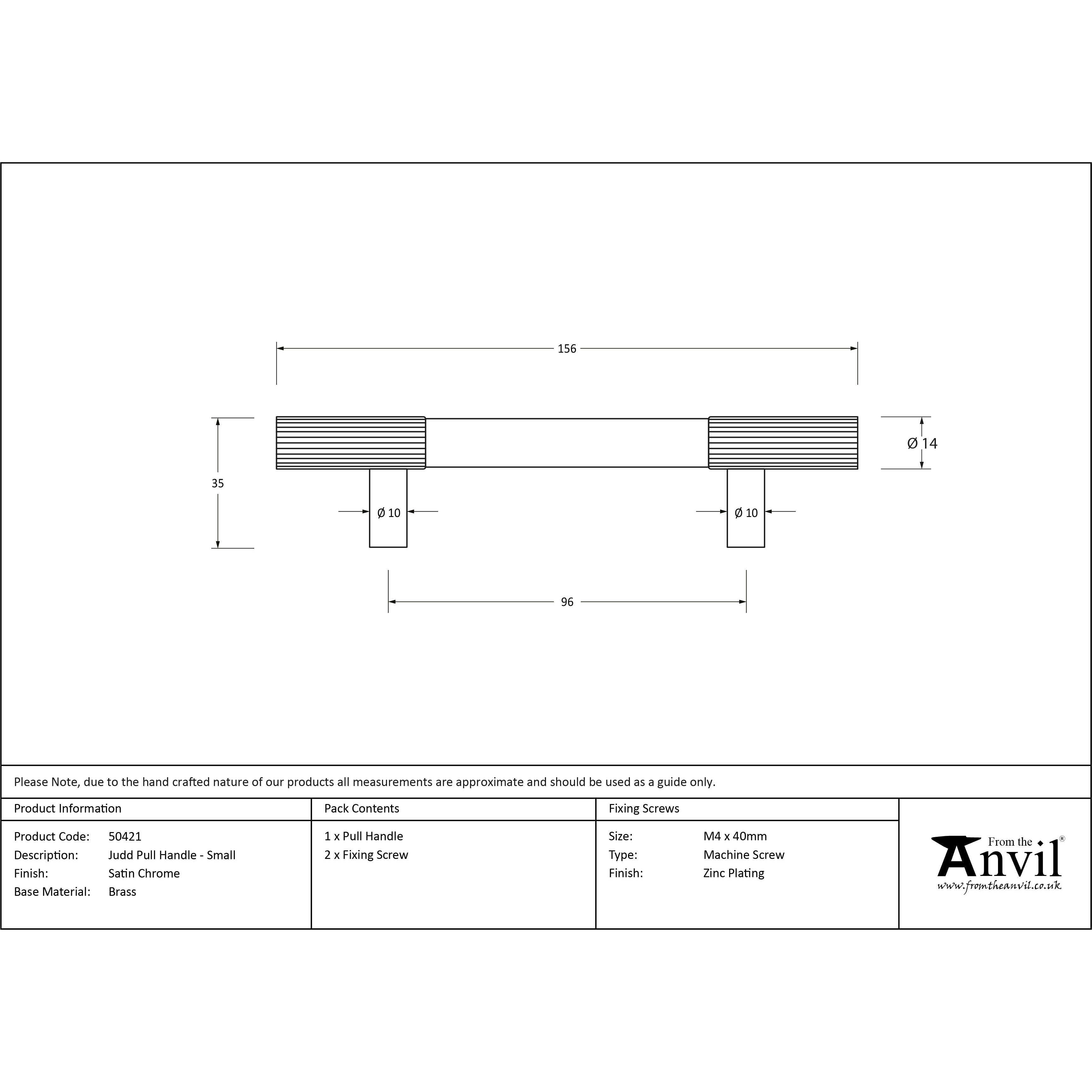 Satin Chrome Judd Pull Handle - Small | From The Anvil-Pull Handles-Yester Home