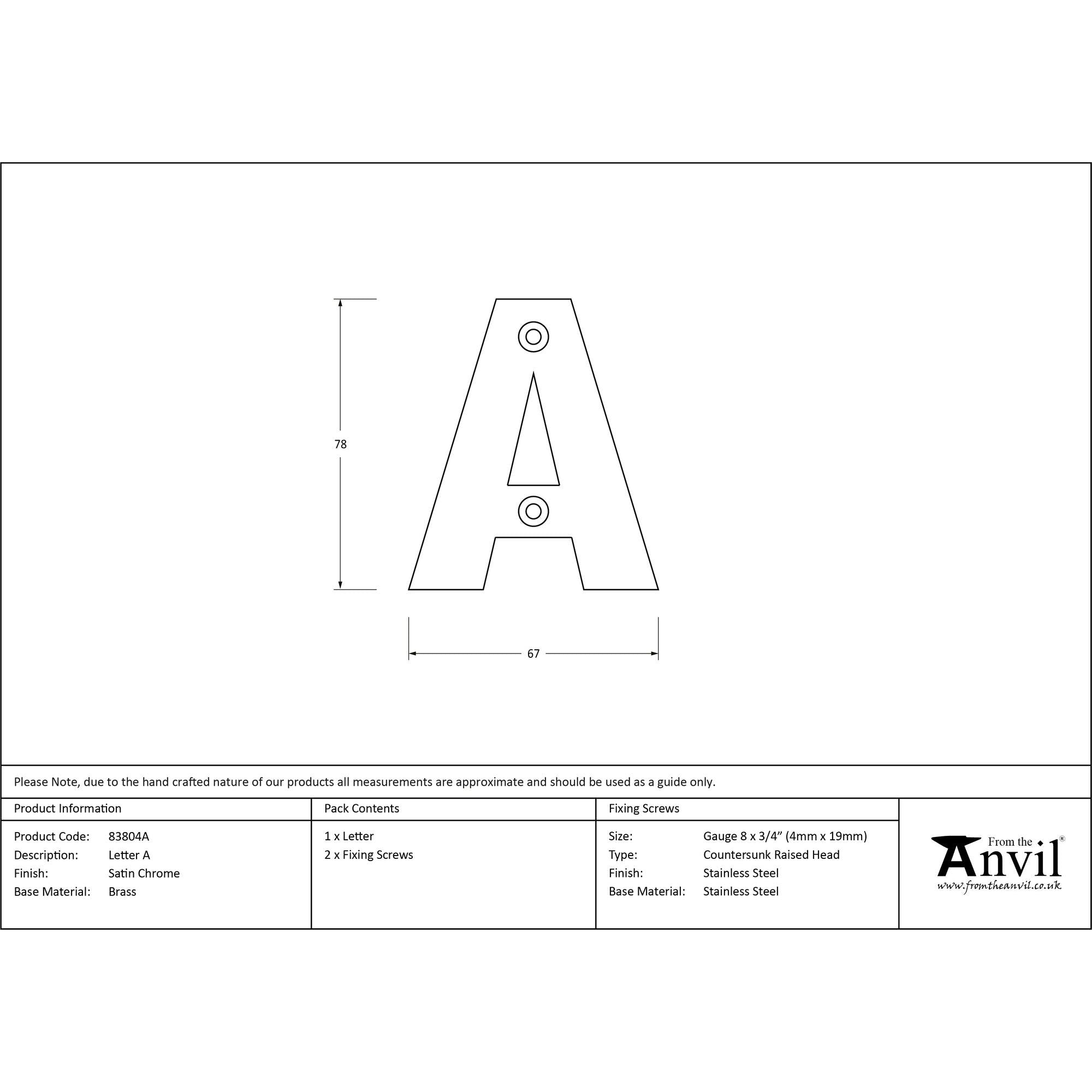 Satin Chrome Letter A | From The Anvil - Letters - From The Anvil - Yester Home
