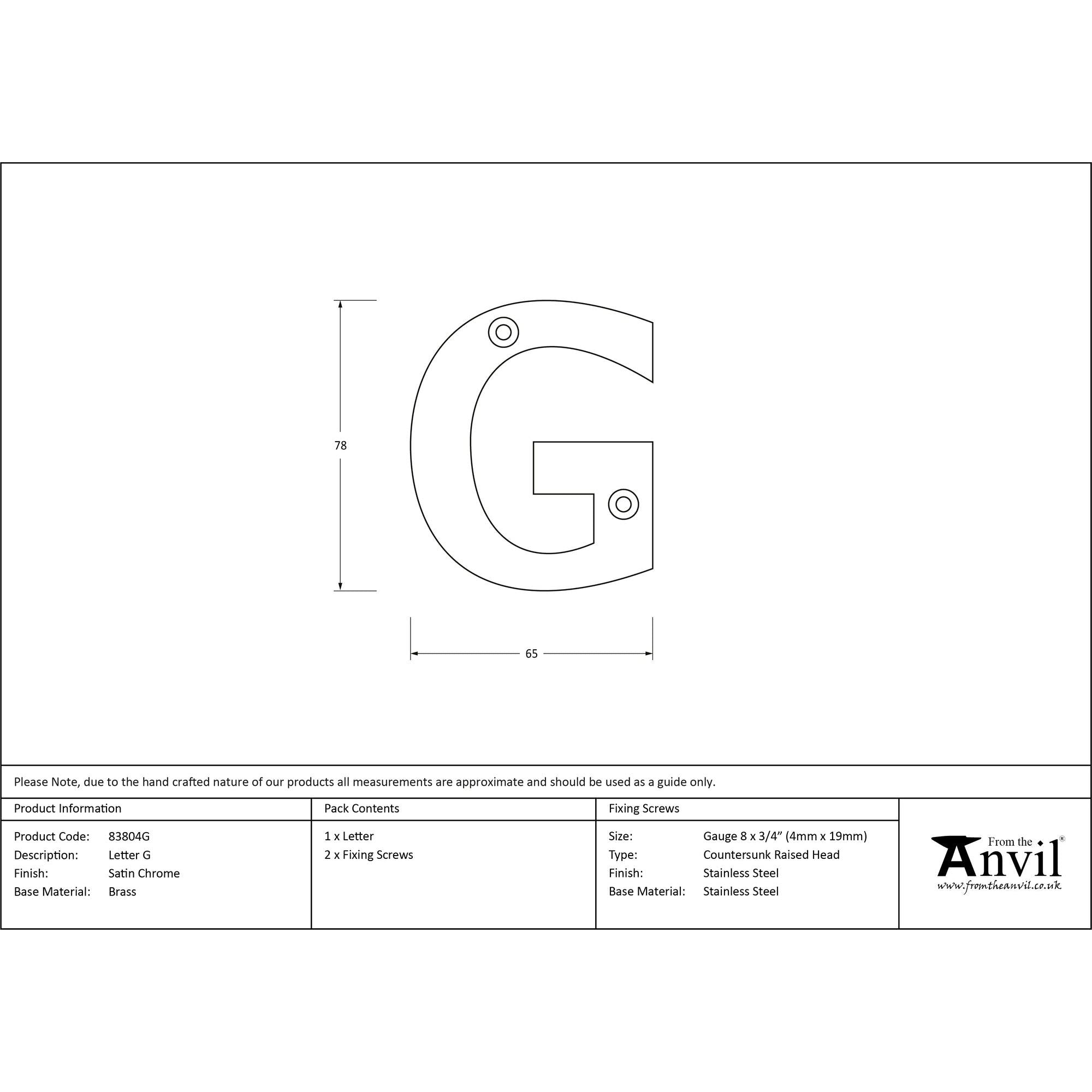 Satin Chrome Letter G | From The Anvil - Letters - From The Anvil - Yester Home