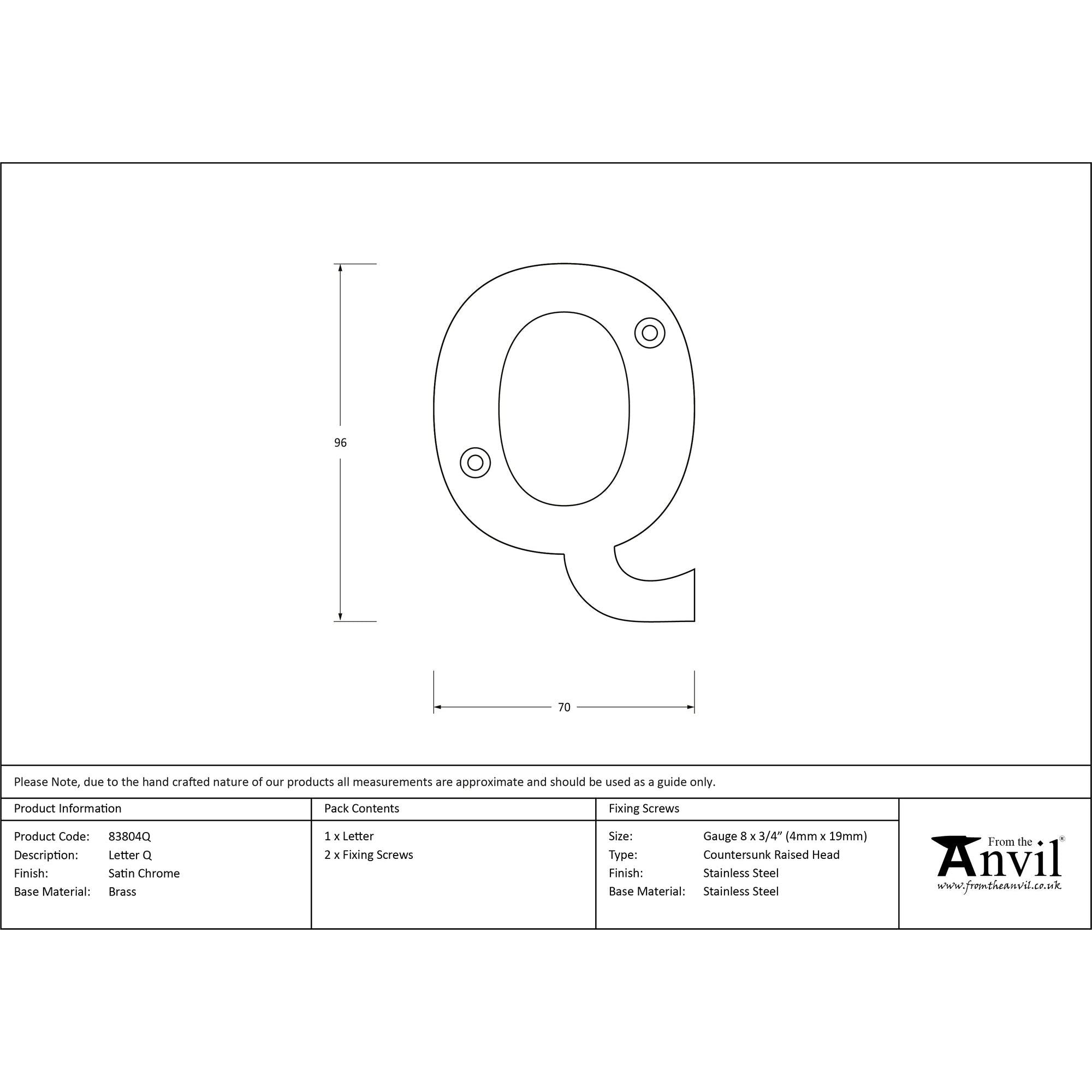 Satin Chrome Letter Q | From The Anvil - Letters - From The Anvil - Yester Home