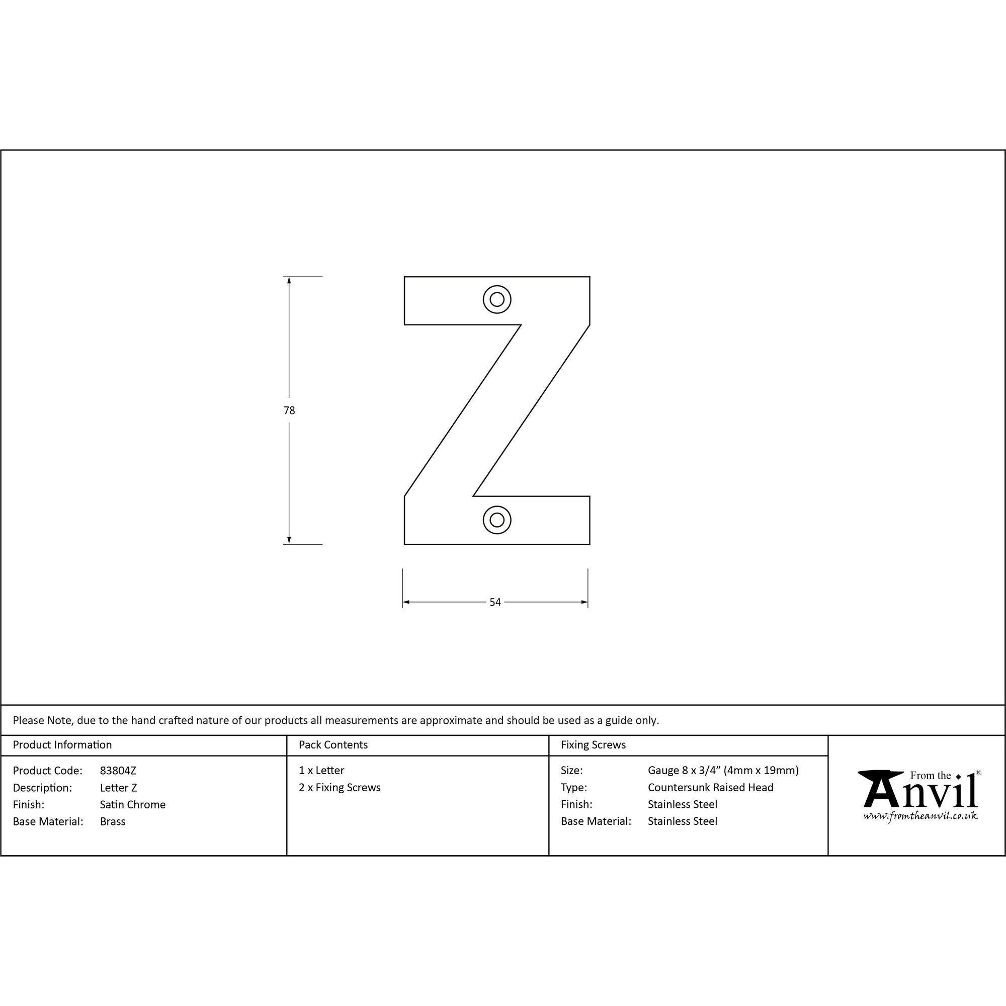 Satin Chrome Letter Z | From The Anvil - Letters - From The Anvil - Yester Home