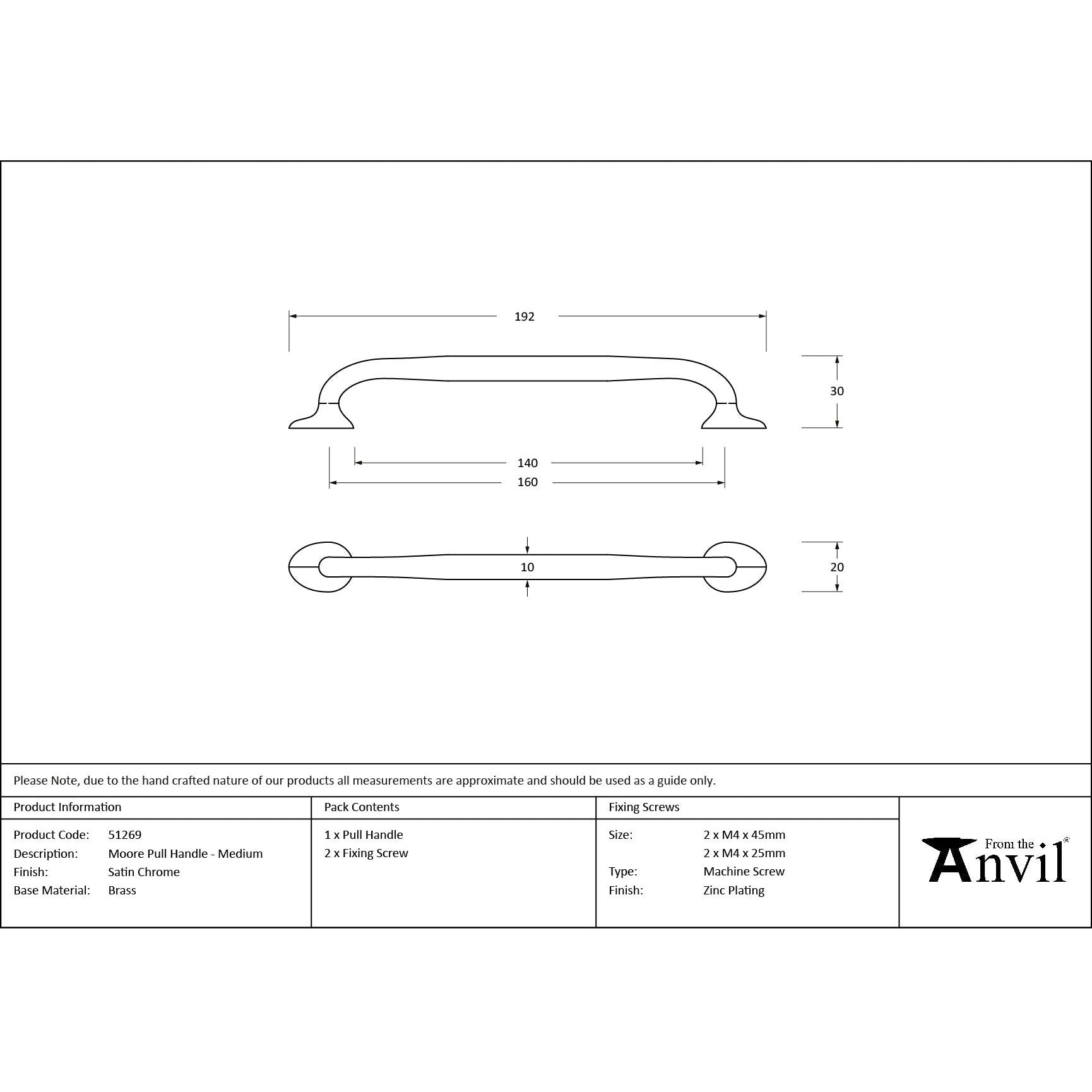Satin Chrome Moore Pull Handle - Medium - Pull Handles - From The Anvil - Yester Home