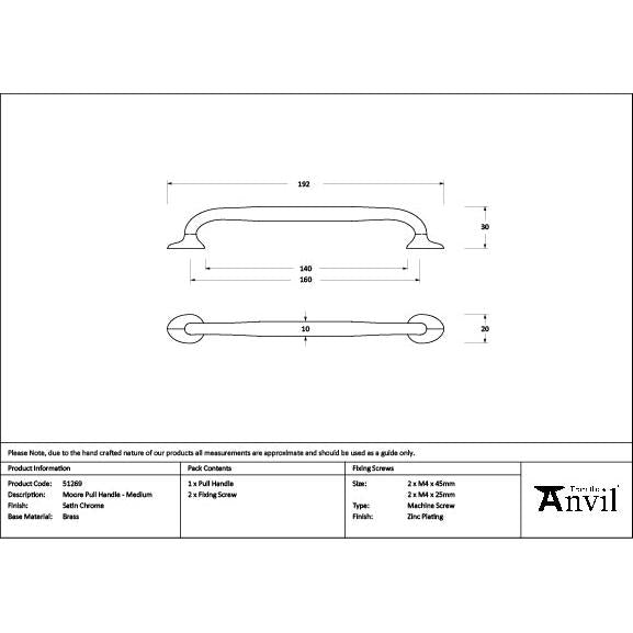 Satin Chrome Moore Pull Handle - Medium - Pull Handles - From The Anvil - Yester Home