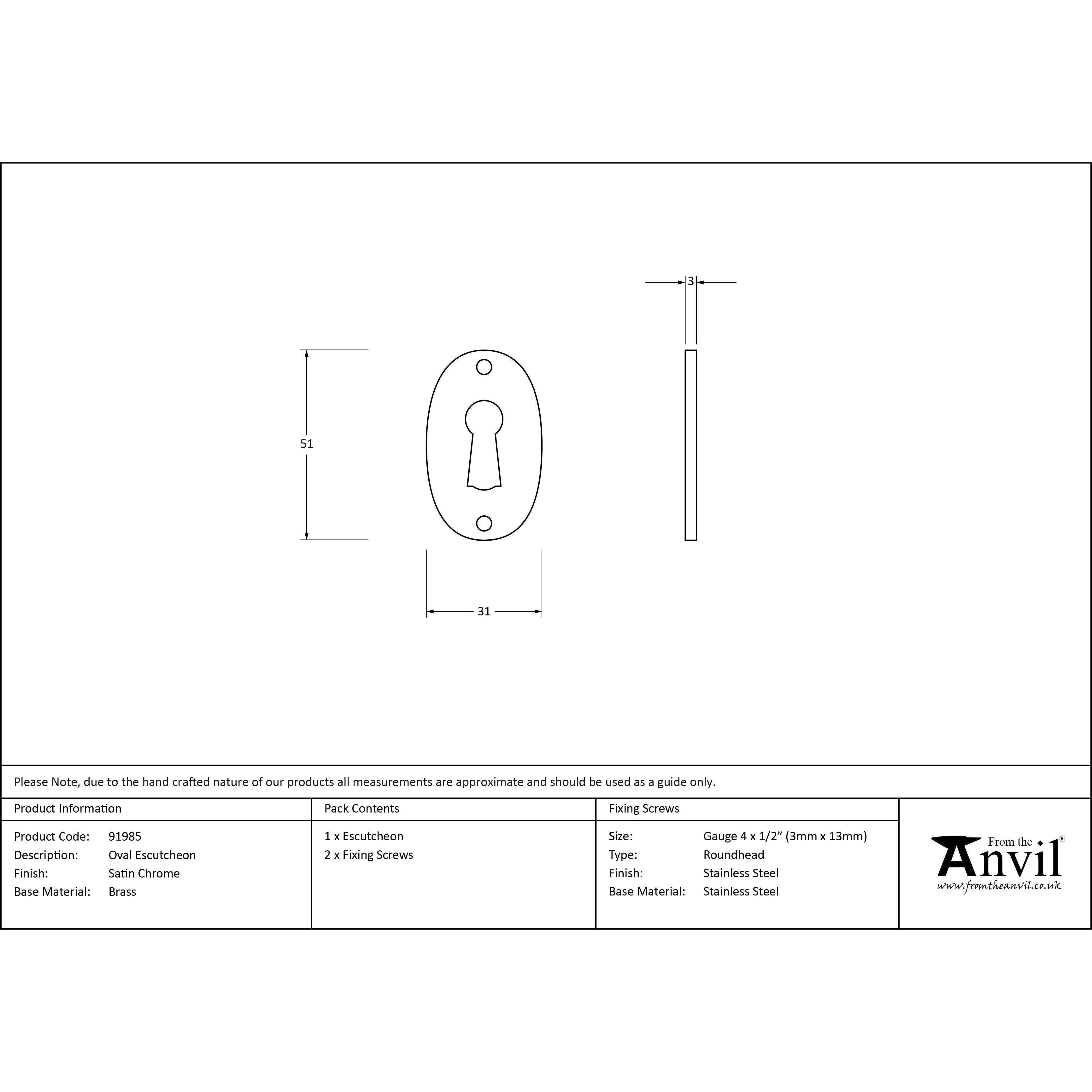 Satin Chrome Oval Escutcheon | From The Anvil-Escutcheons-Yester Home