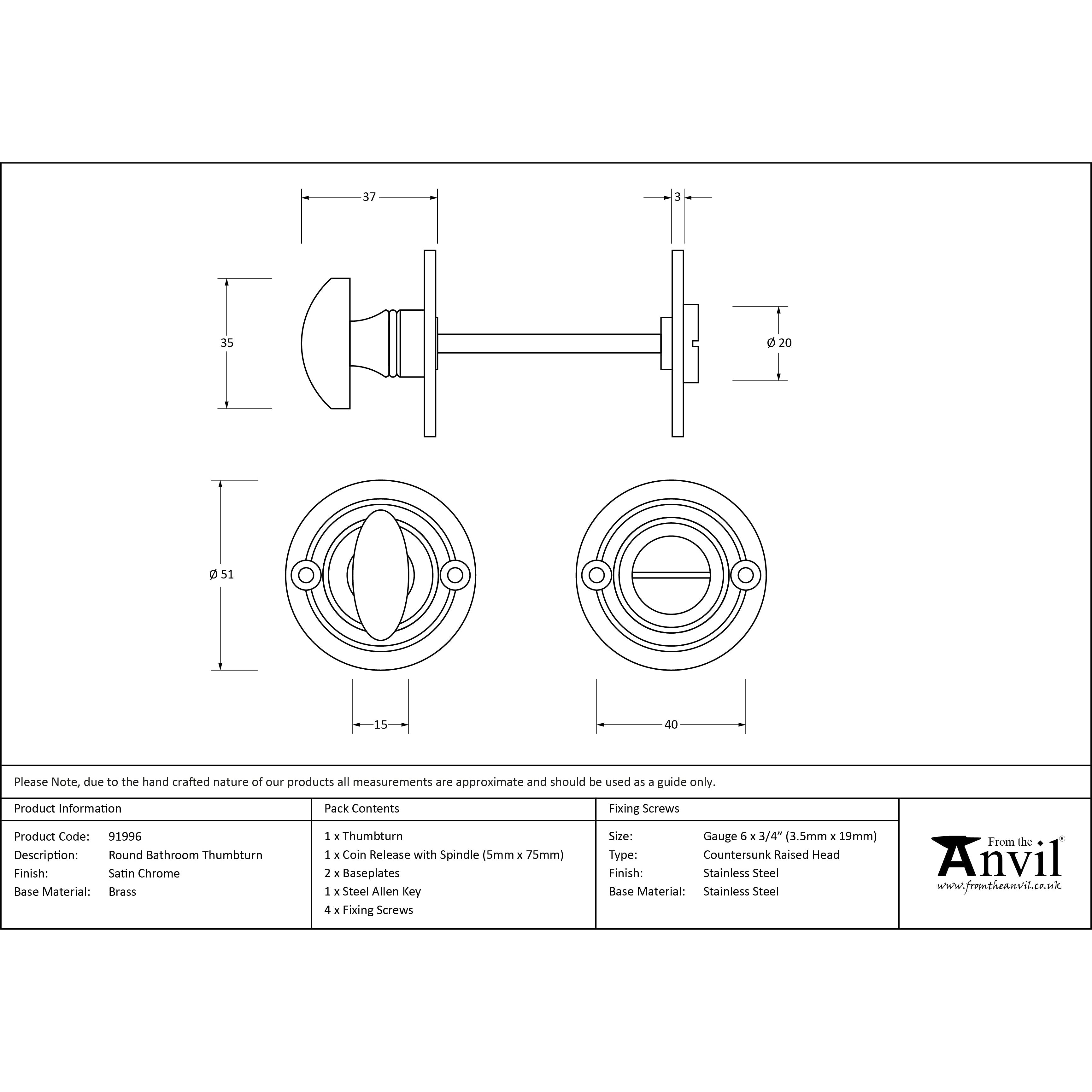Satin Chrome Round Bathroom Thumbturn | From The Anvil-Thumbturns-Yester Home