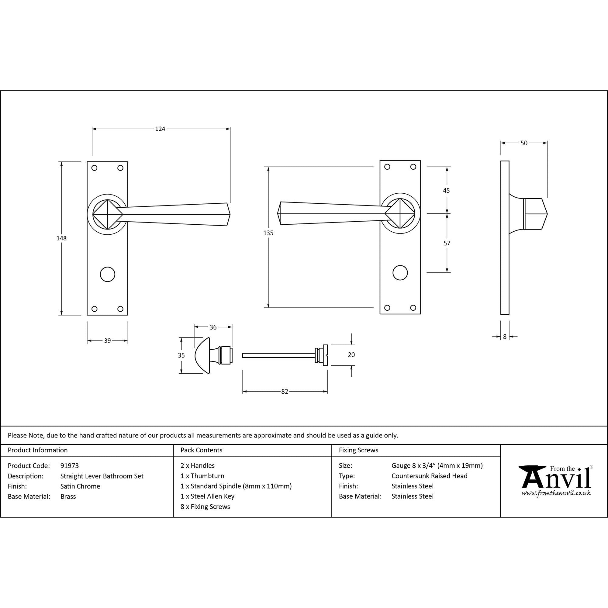 Satin Chrome Straight Lever Bathroom Set | From The Anvil - Lever Bathroom - From The Anvil - Yester Home