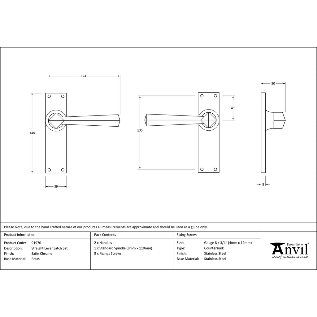 Satin Chrome Straight Lever Latch Set | From The Anvil