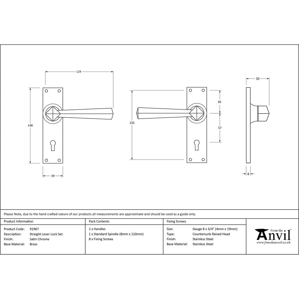 Satin Chrome Straight Lever Lock Set | From The Anvil