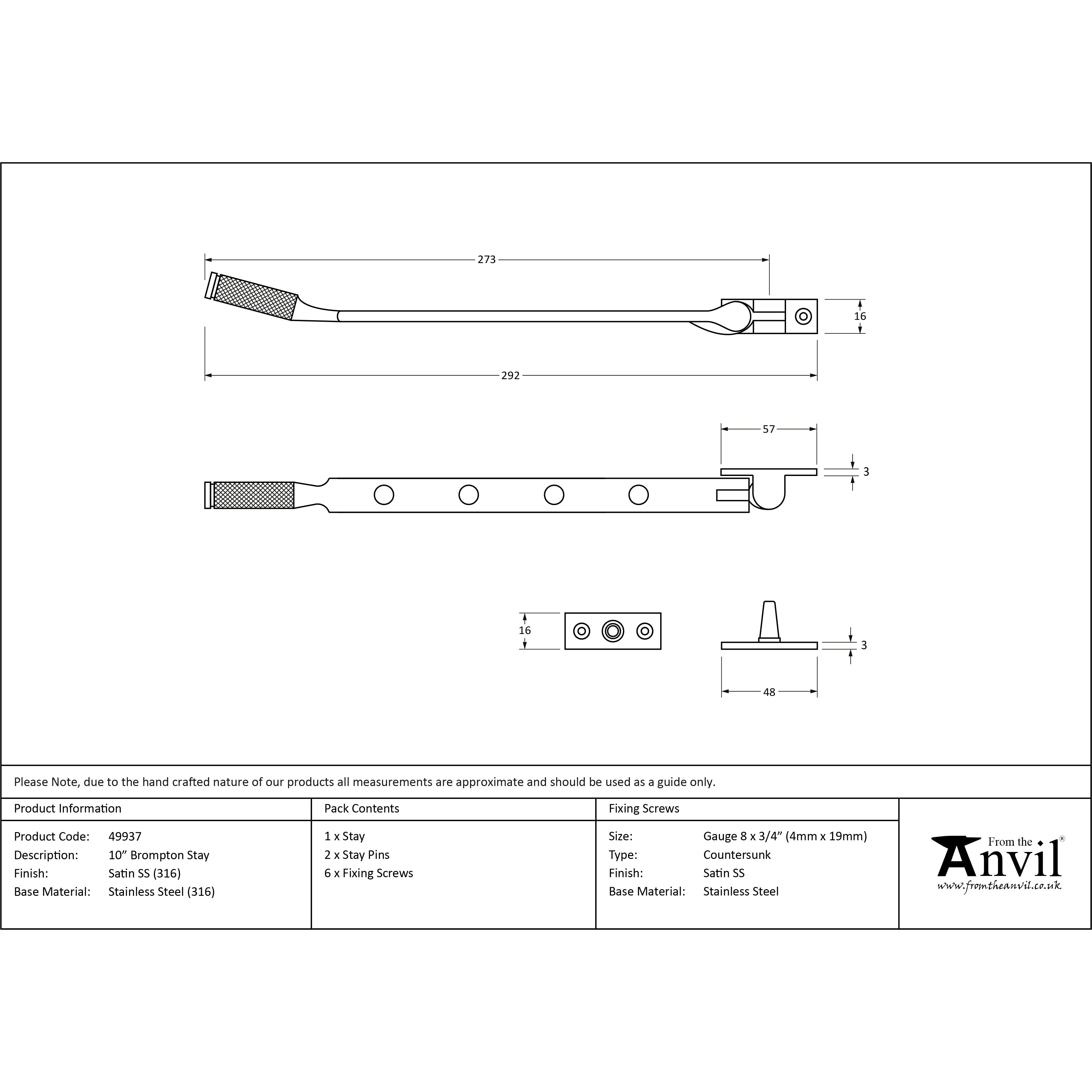 Satin Marine SS (316) 10" Brompton Stay | From The Anvil-Stays-Yester Home