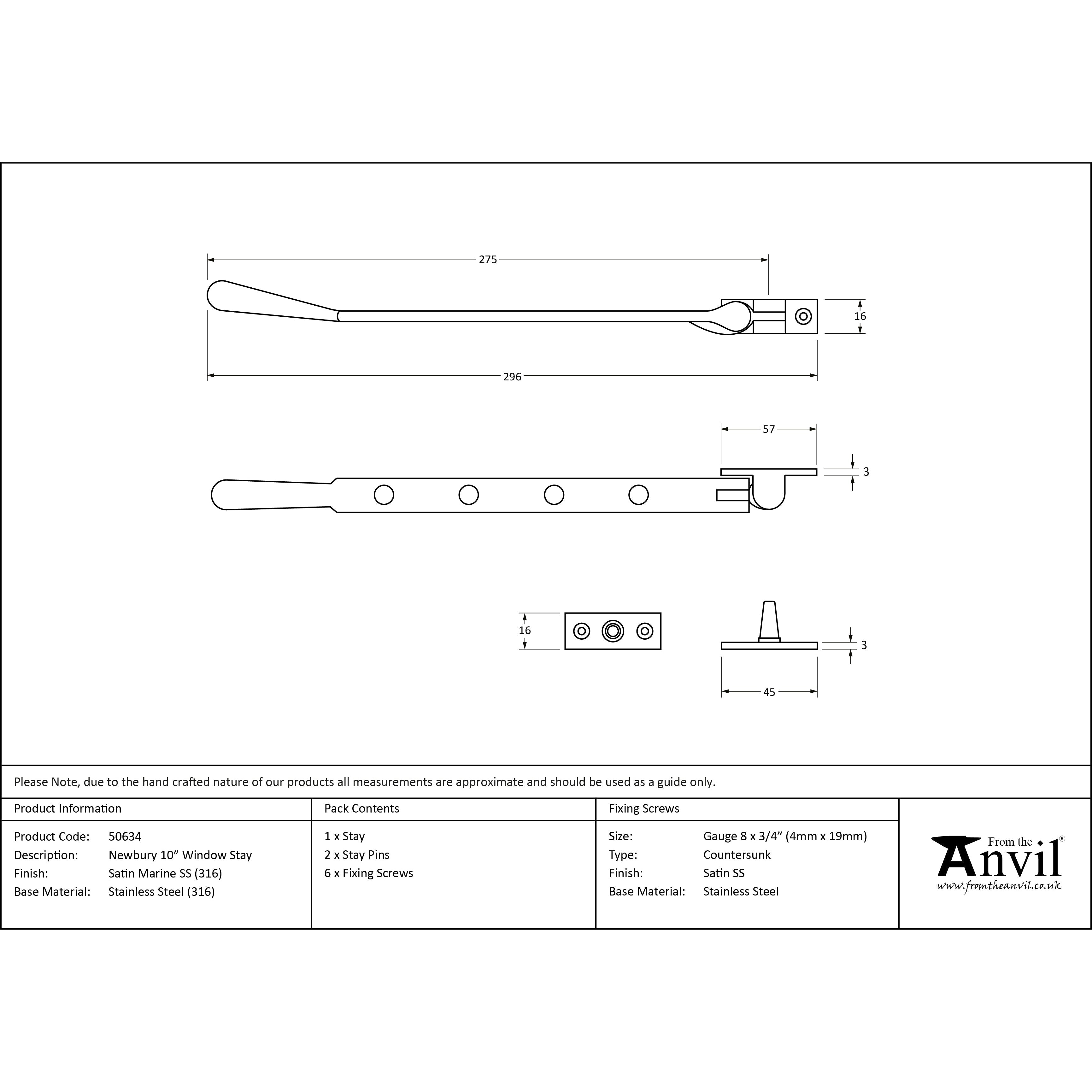 Satin Marine SS (316) 10" Newbury Stay | From The Anvil-Stays-Yester Home