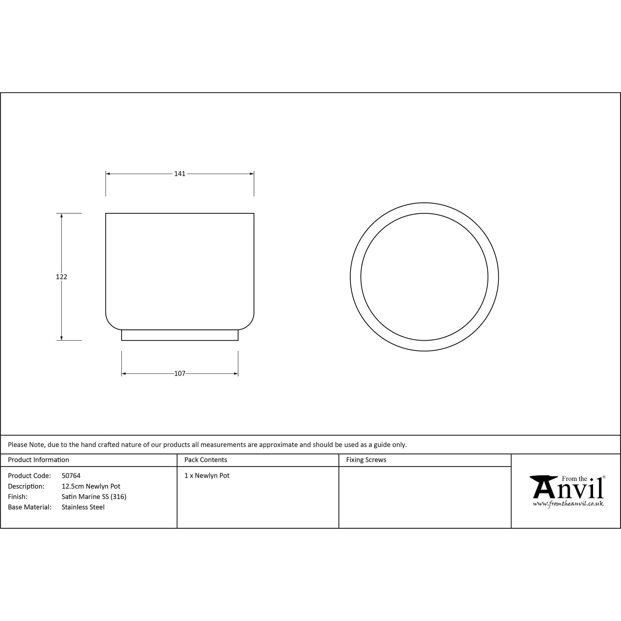 Satin Marine SS (316) 12.5cm Newlyn Pot | From The Anvil - Plant Pots - From The Anvil - Yester Home