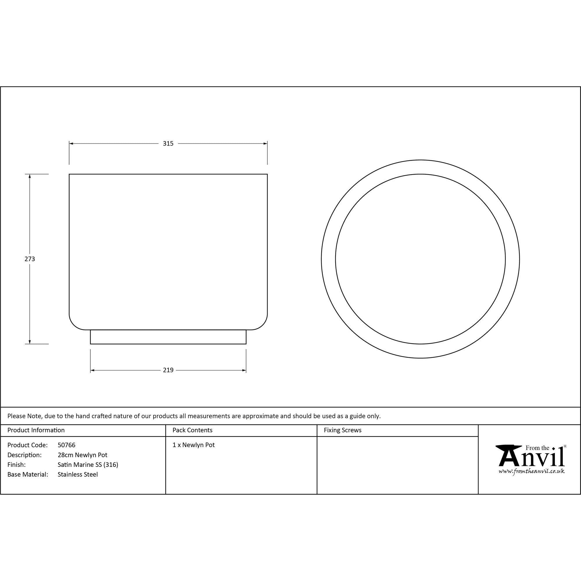 Satin Marine SS (316) 28cm Newlyn Pot | From The Anvil - Plant Pots - From The Anvil - Yester Home