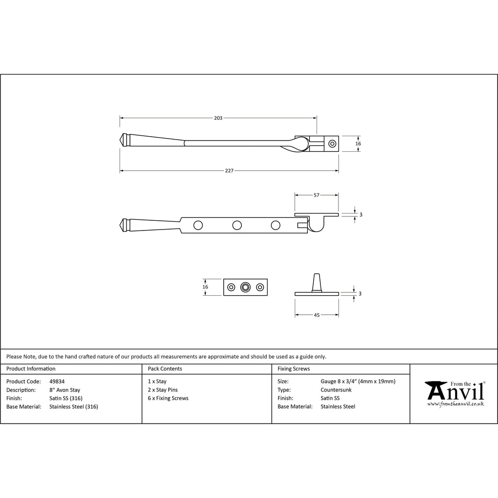Satin Marine SS (316) 8" Avon Stay | From The Anvil-Stays-Yester Home