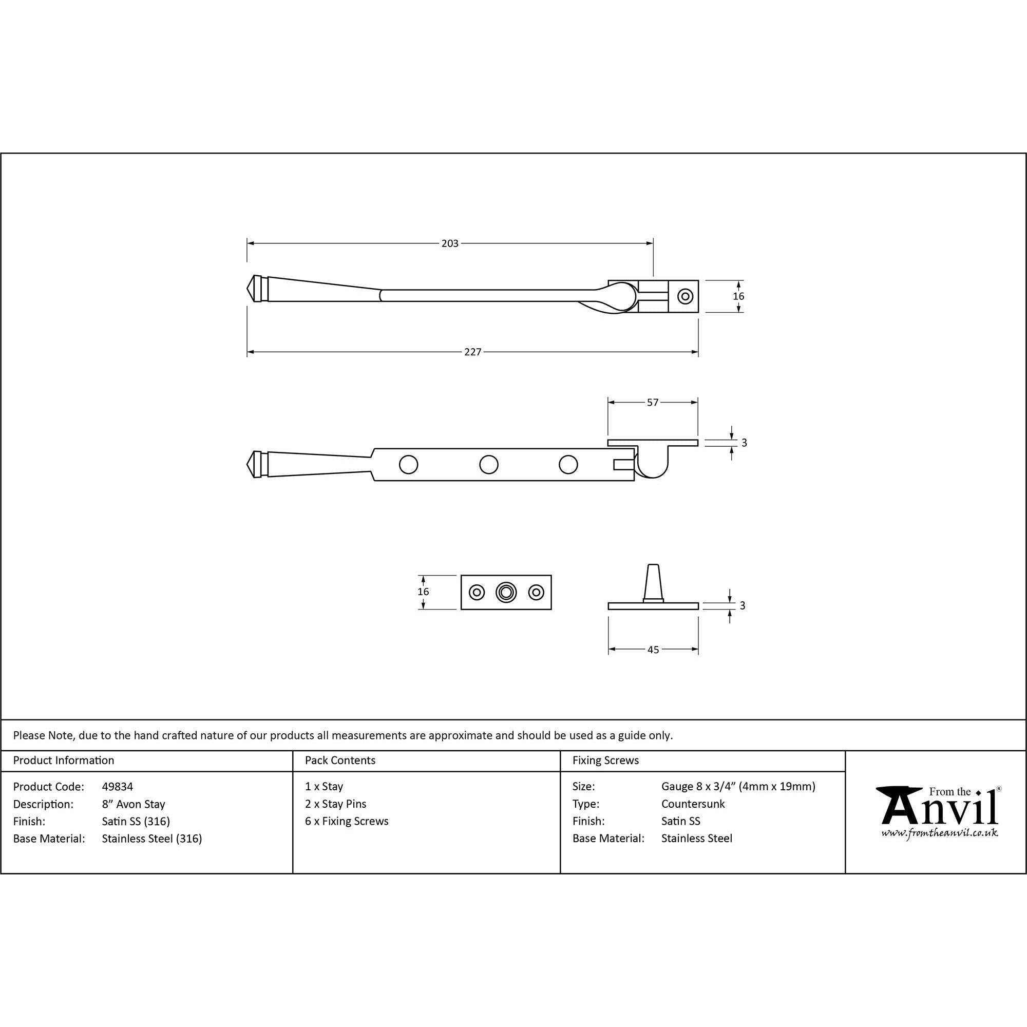 Satin Marine SS (316) 8" Avon Stay | From The Anvil - Stays - From The Anvil - Yester Home