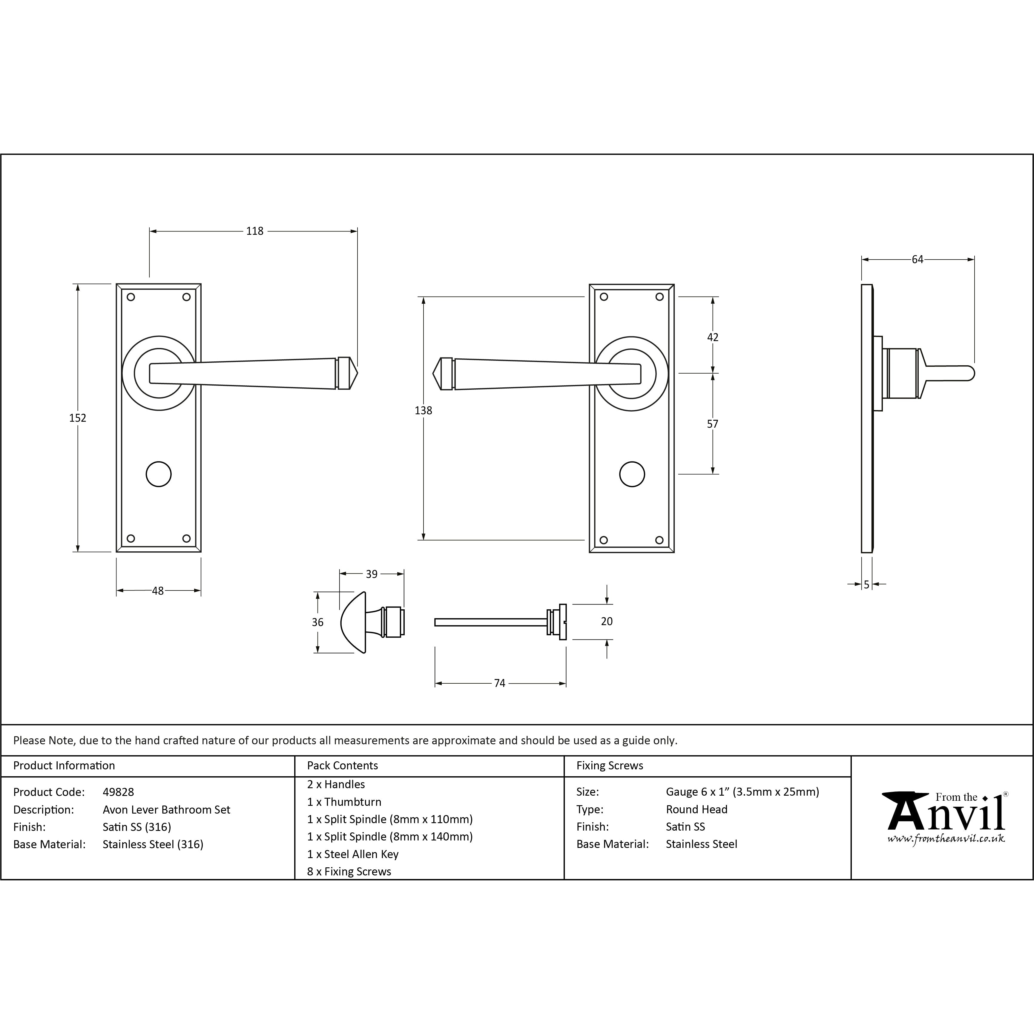Satin Marine SS (316) Avon Lever Bathroom Set | From The Anvil-Lever Bathroom-Yester Home