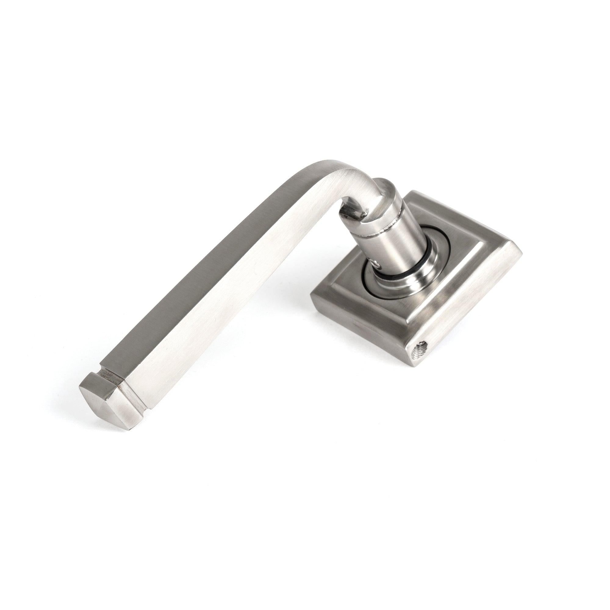 Satin Marine SS (316) Avon Round Lever on Rose Set (Square) - Unsprung | From The Anvil - Concealed - From The Anvil - Yester Home