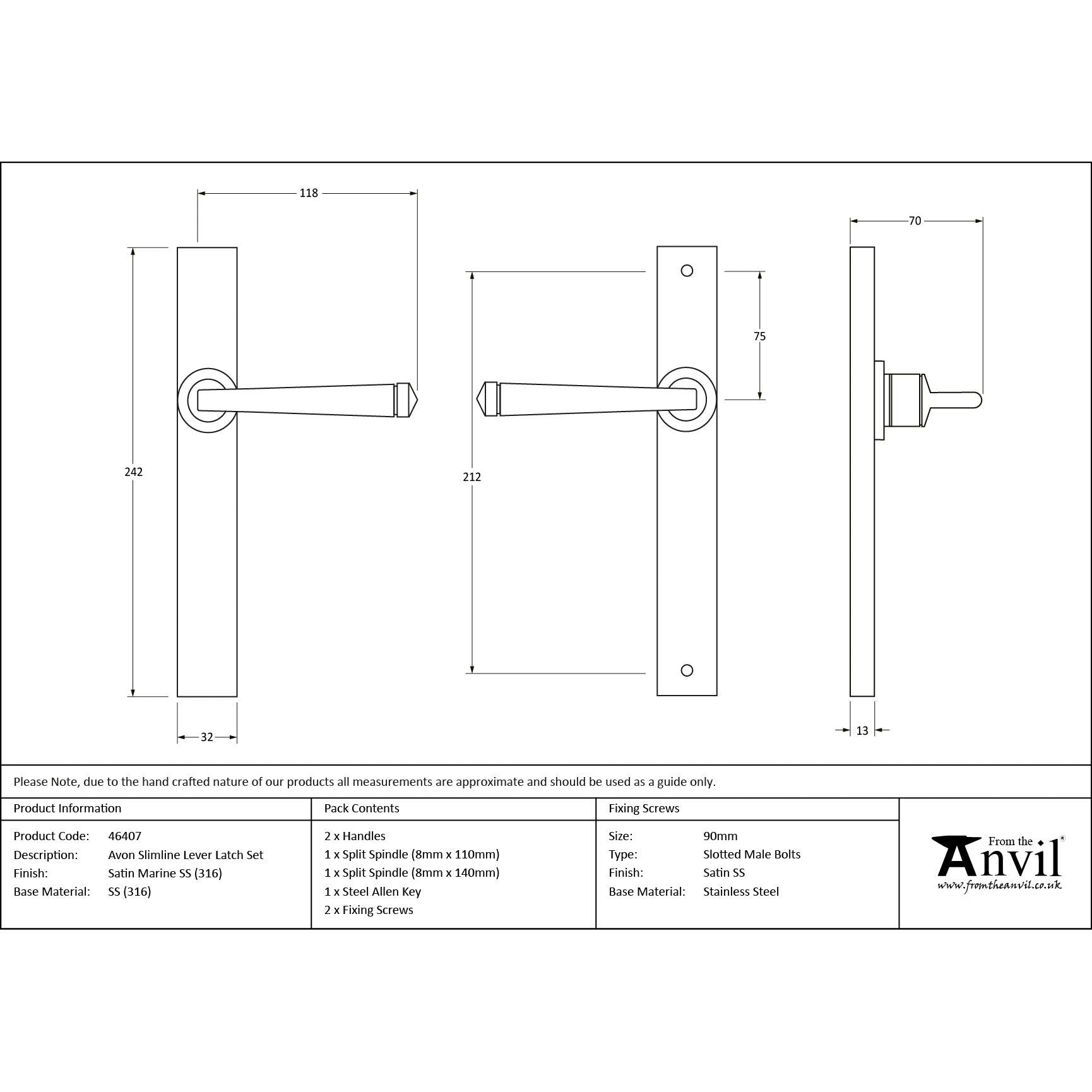 Satin Marine SS (316) Avon Slimline Lever Espag. Latch Set | From The Anvil - Espagnolette - From The Anvil - Yester Home